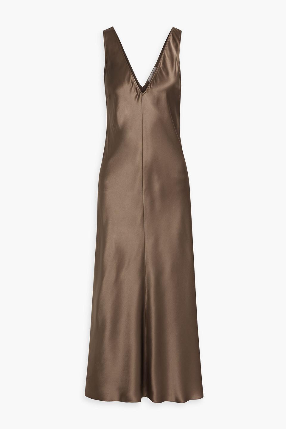 brown silk midi dress Lake Como A-Line Midi Dress Brown