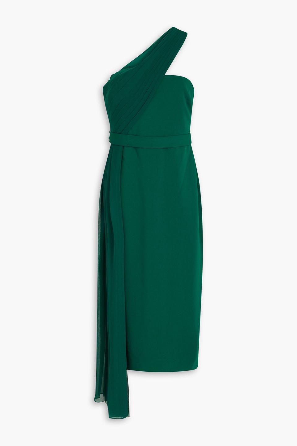 badgley mischka pleated stretch crepe wrap-effect dress Badgley Mischka Pleated Stretch Crepe Wrap-Effect Dress