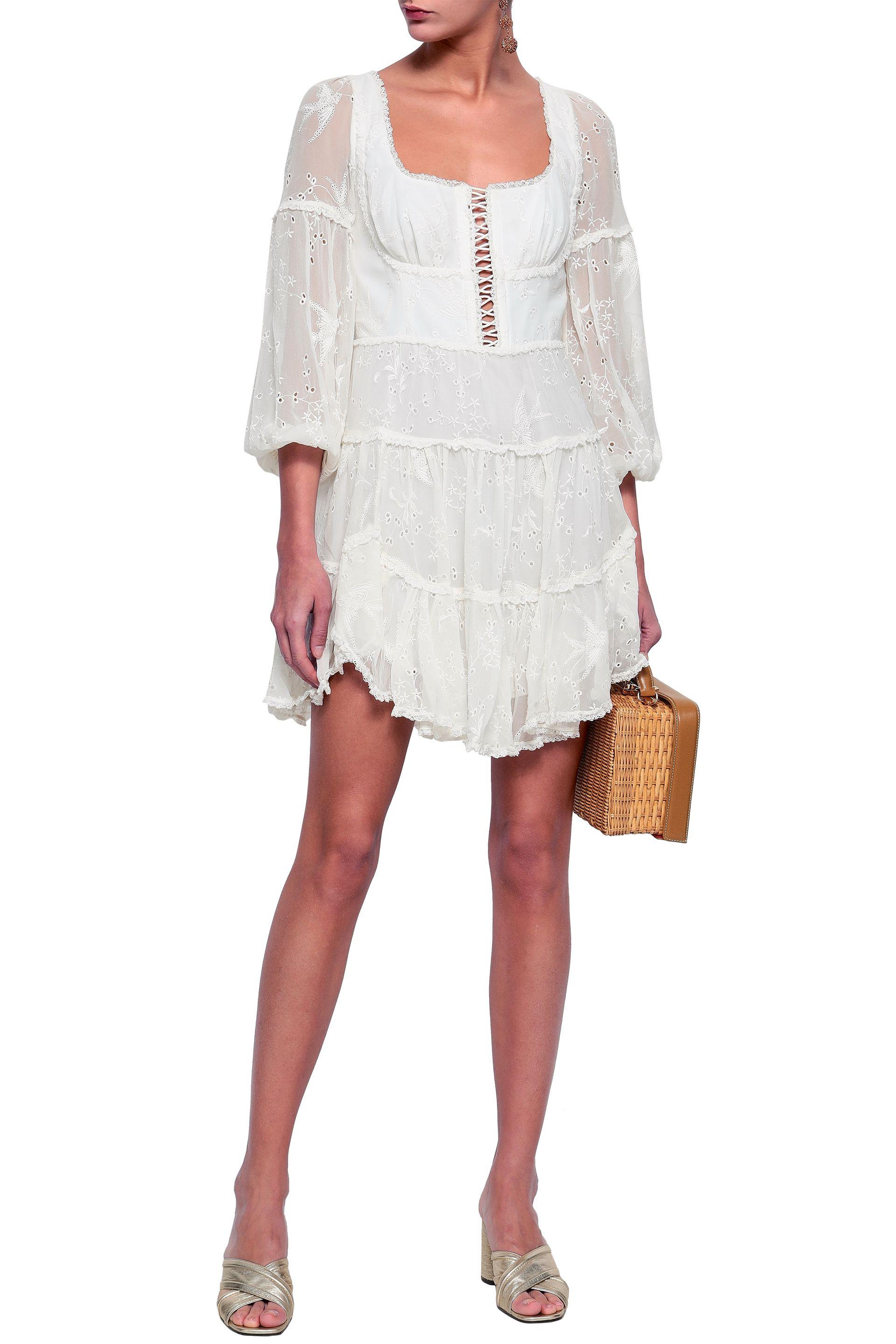 Zimmermann Laceup Broderie Anglaise Mini Dress Ivory in White Lyst