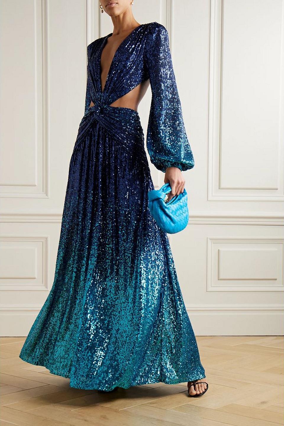 PATBO Cutout Ombré Sequined Mesh Gown in Blue | Lyst UK