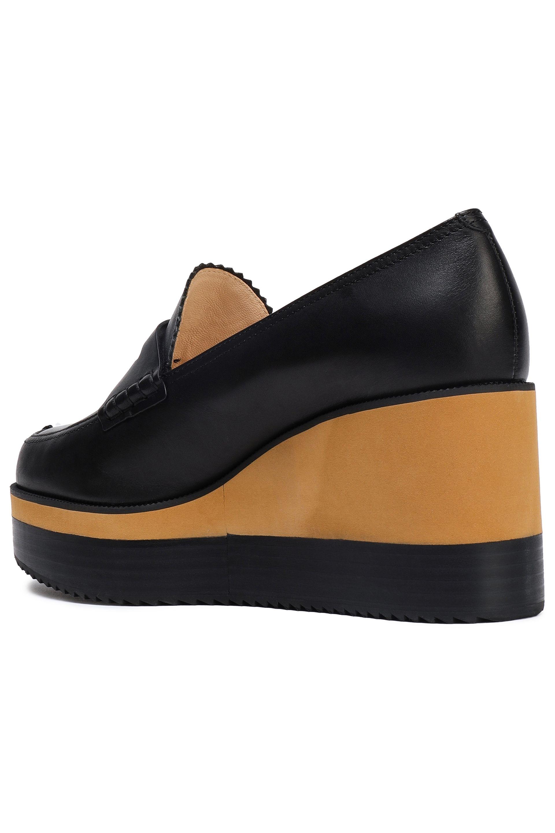 Jil Sander Navy Leather Wedge Loafers in Black | Lyst