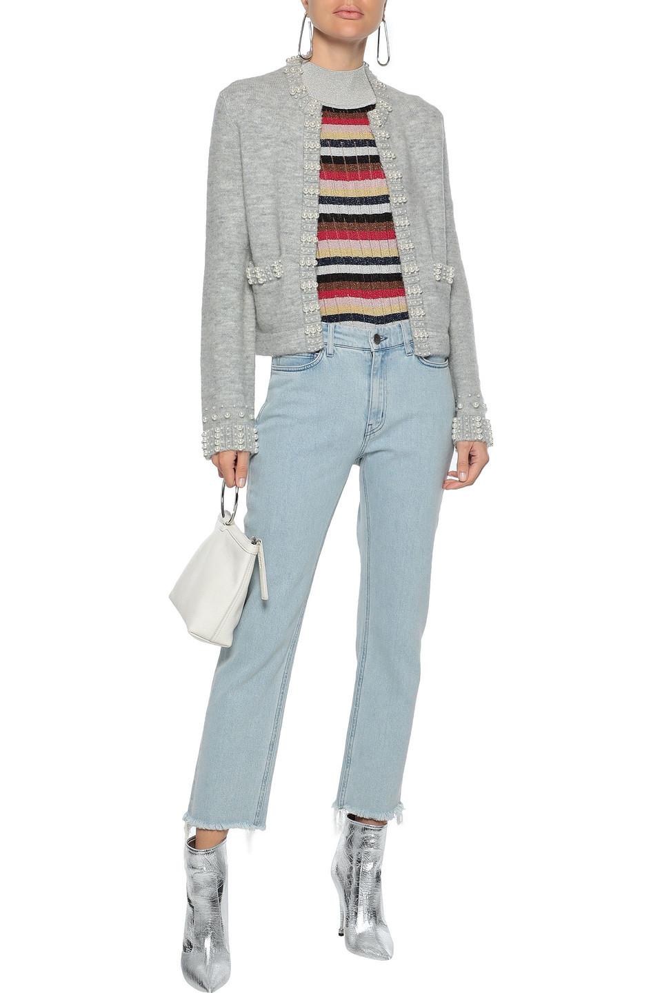 Brushed Ribbed-knit Cardigan Gray 