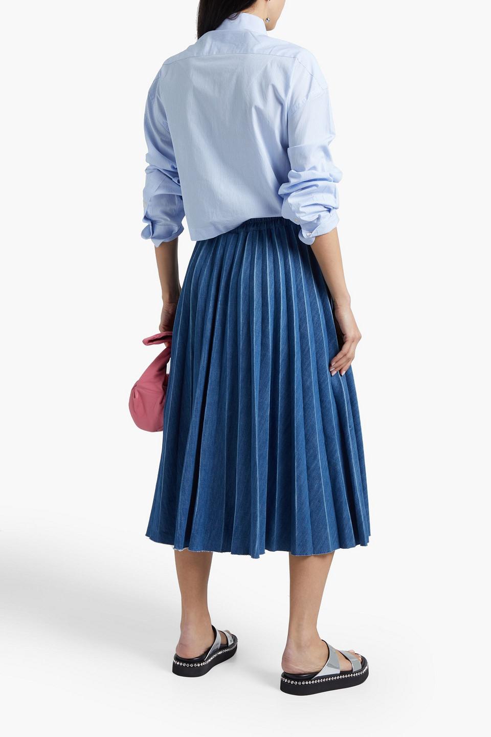 RED Valentino Pleated Denim Midi Skirt in Blue | Lyst