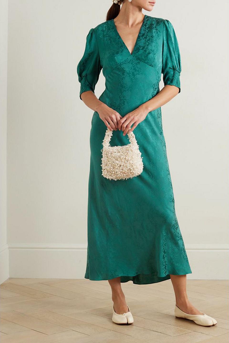 RIXO London Zadie Satin-jacquard Midi Dress in Green | Lyst RIXO London Zadie Satin-jacquard Midi Dress in Green | Lyst