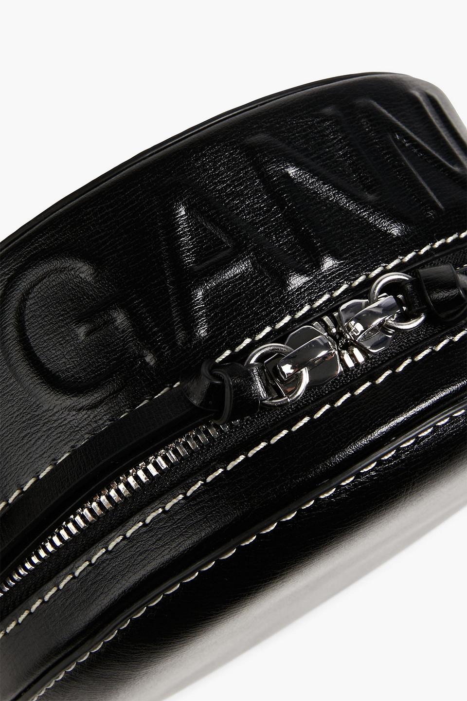 ■Ganni■ Mini Banner Logo Emboss Shoulder Bag Black A460509 Ganni Banner Leather Shoulder Bag