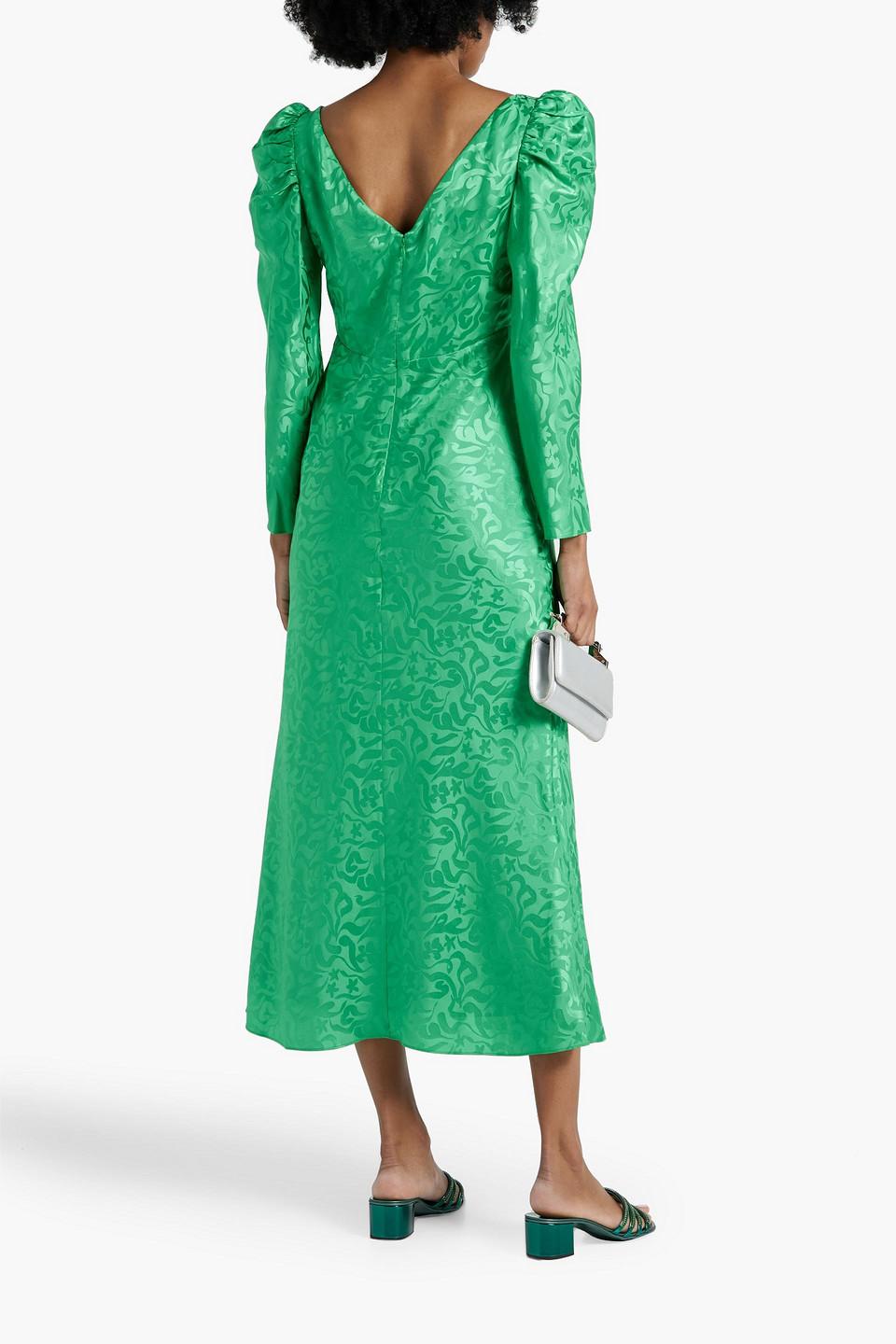 Saloni Alena Silk-satin Jacquard Midi Dress in Green | Lyst Australia Saloni Alena Silk-satin Jacquard Midi Dress in Green | Lyst Australia