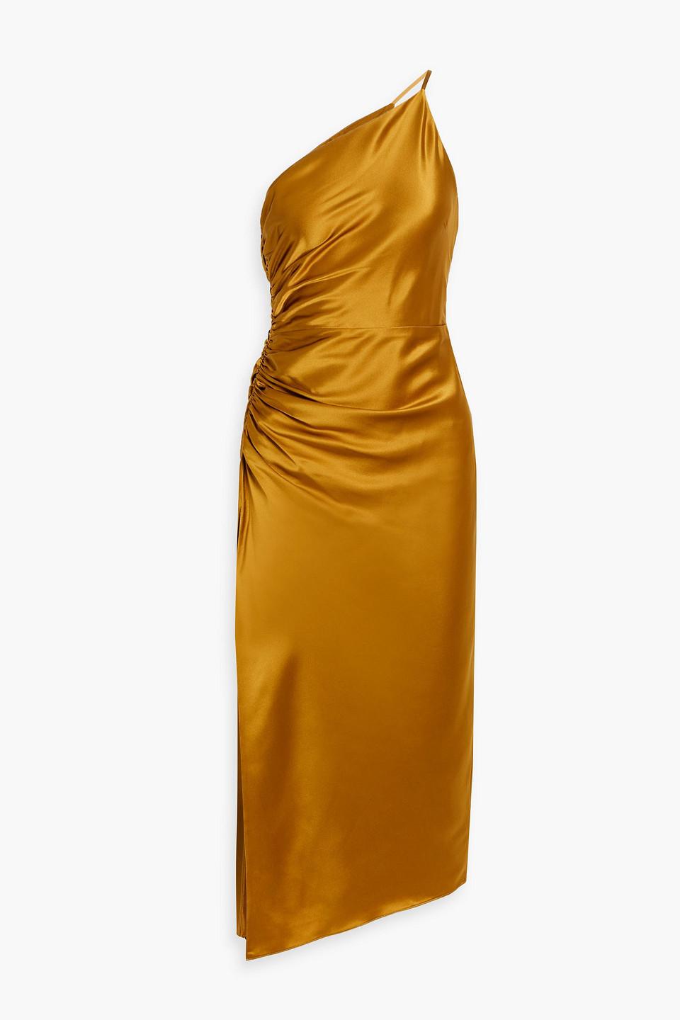 michelle mason gold dress Michelle Mason One-Shoulder Silk-Satin Gown In Taupe - 70% Off