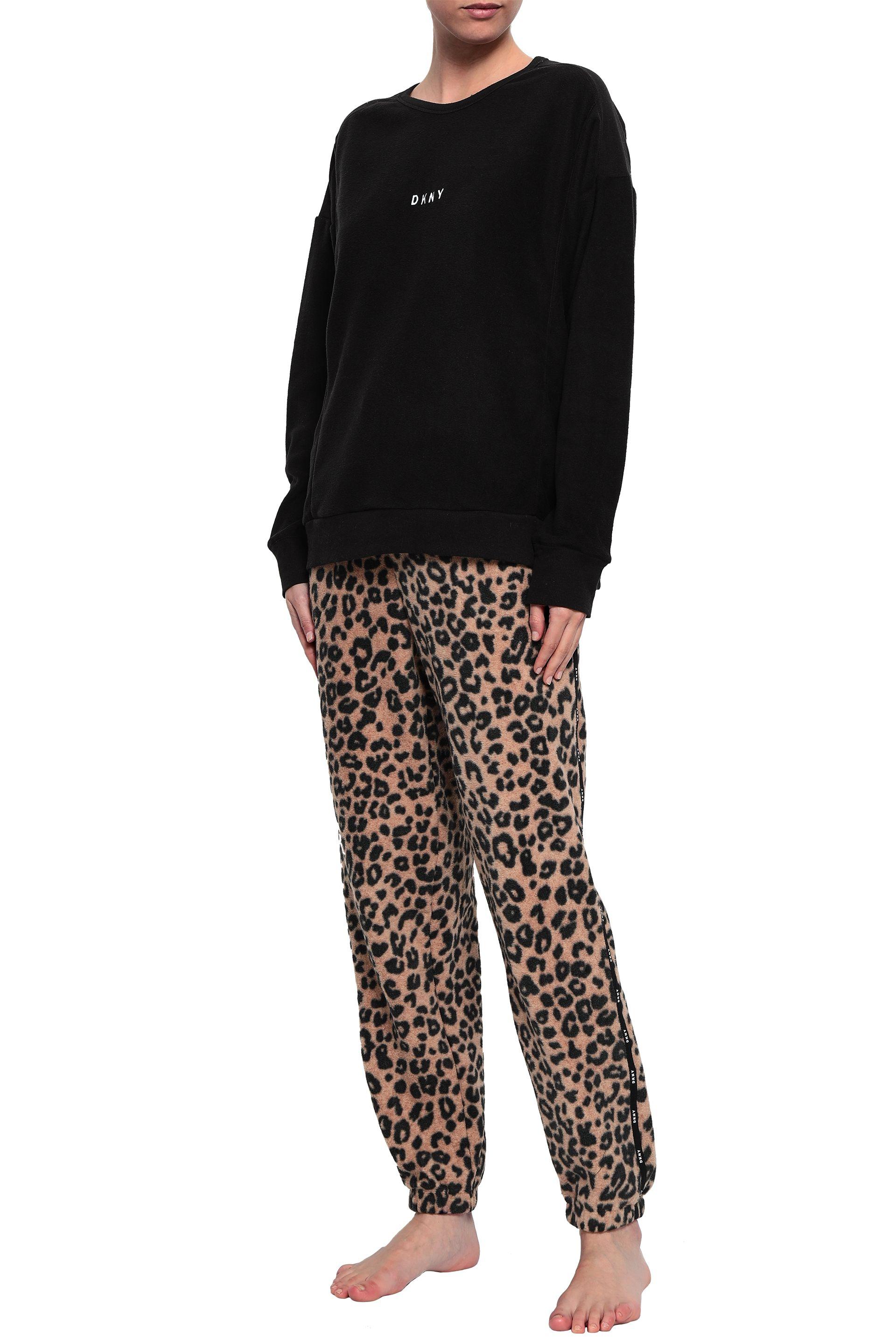 DKNY Embroidered Printed Fleece Pajama Set Black Lyst