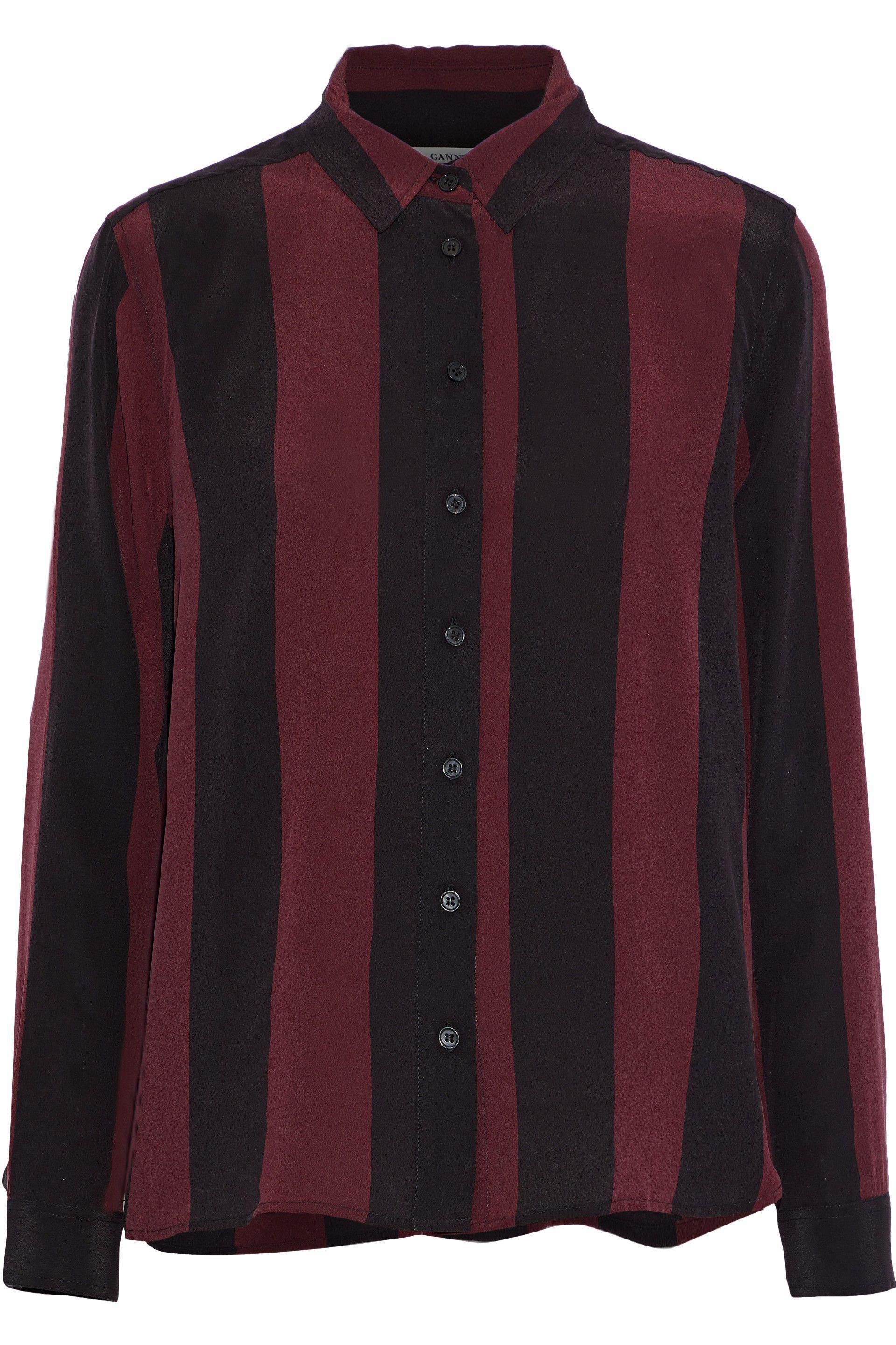 Ganni Maple Striped Silk Shirt Burgundy - Lyst