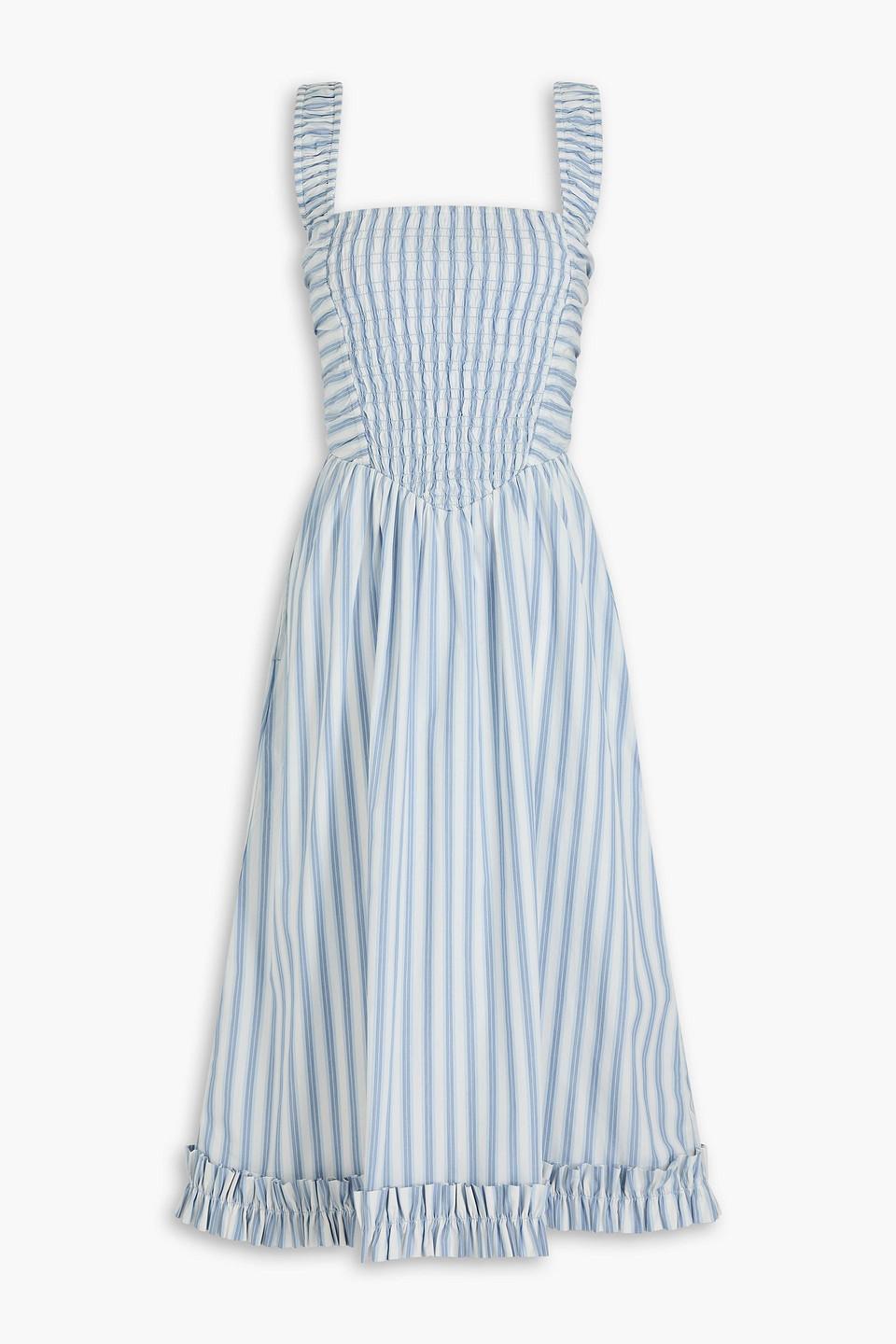 Ganni Cutout Striped Cotton-poplin Midi Dress in Blue Lyst UK