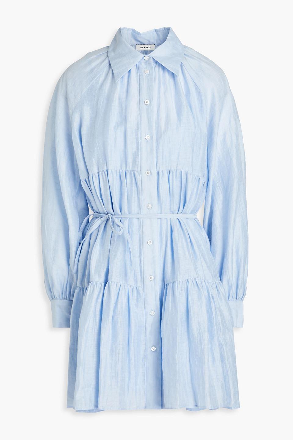 Sandro Tiphaine Tiered Linen-blend Mini Shirt Dress in Blue | Lyst Canada Sandro Tiphaine Tiered Linen-blend Mini Shirt Dress in Blue | Lyst Canada