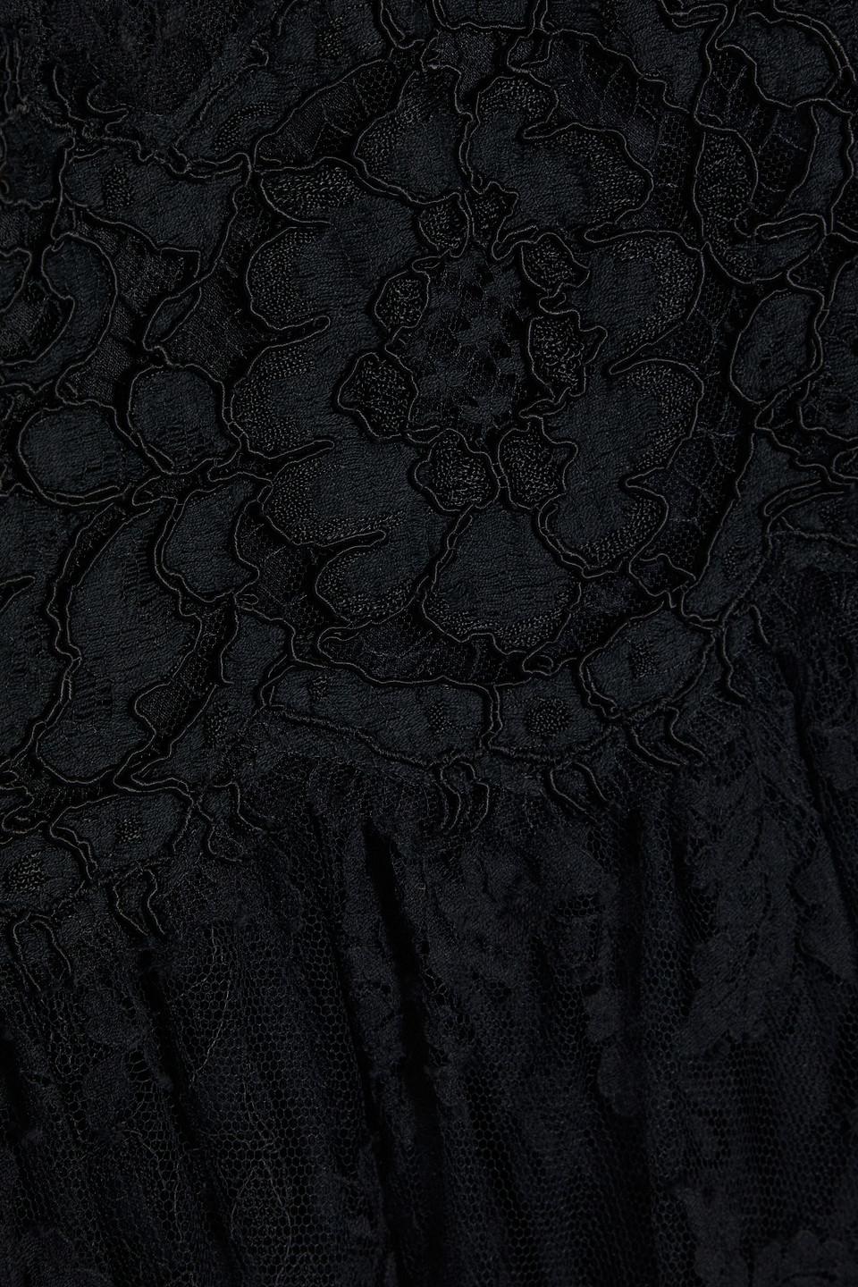 Wrap-effect Corded Lace-trimmed Cotton-blend Lace Dress