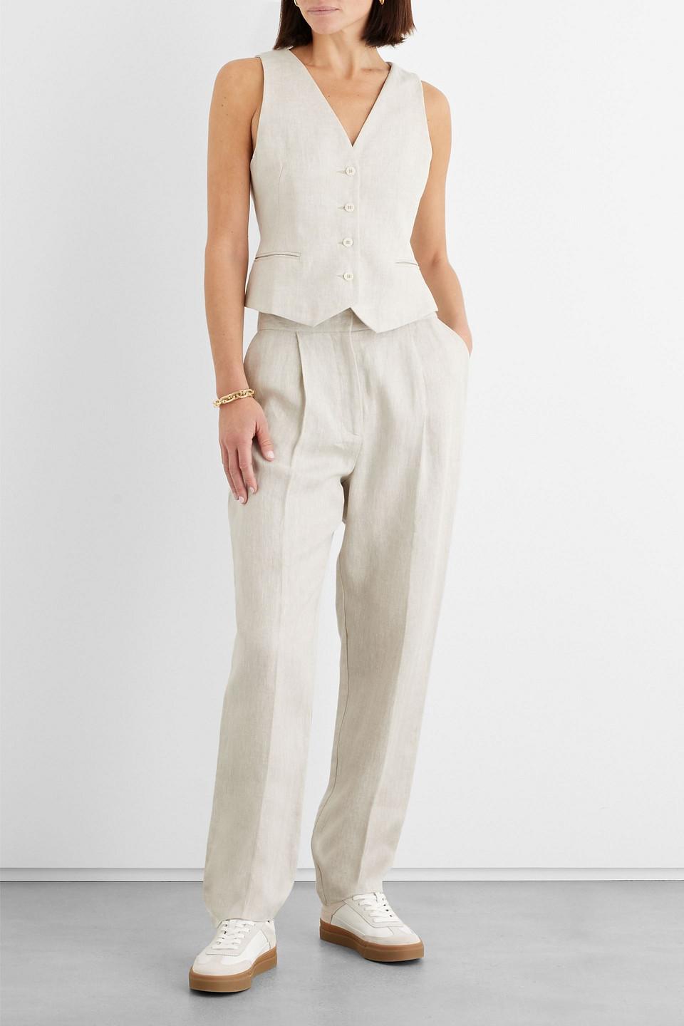 Iris & Ink Lilah Herringbone Linen Tapered Pants in White | Lyst