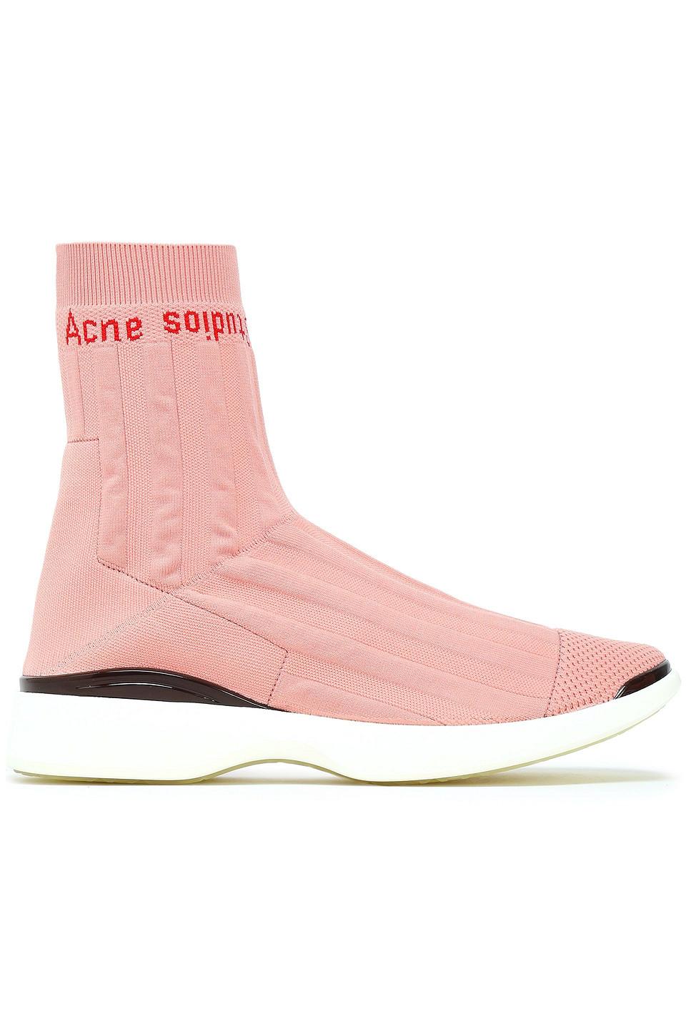 Acne Studios Batilda Mesh-trimmed Stretch-knit Sneakers in Pink | Lyst