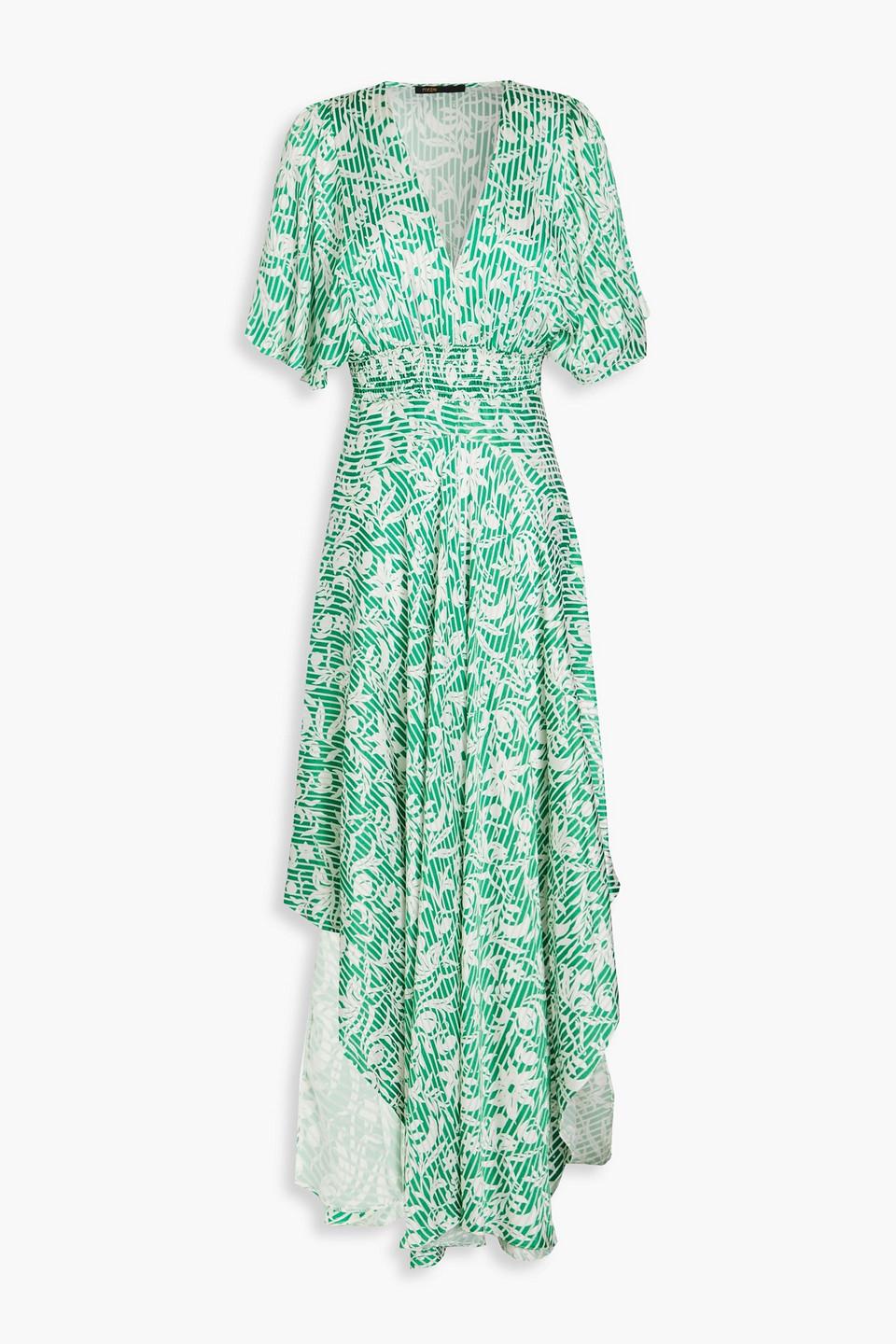 Maje Floral-print Burnout Satin Midi Dress in Green | Lyst Australia