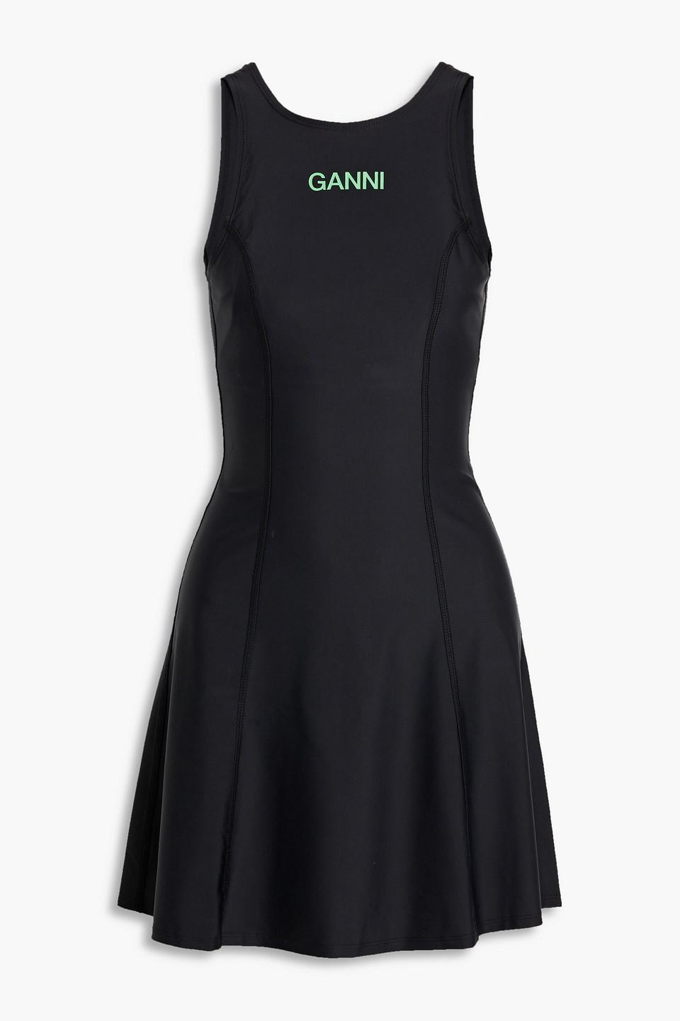 Ganni Printed Stretch Tennis Dress in Black | Lyst