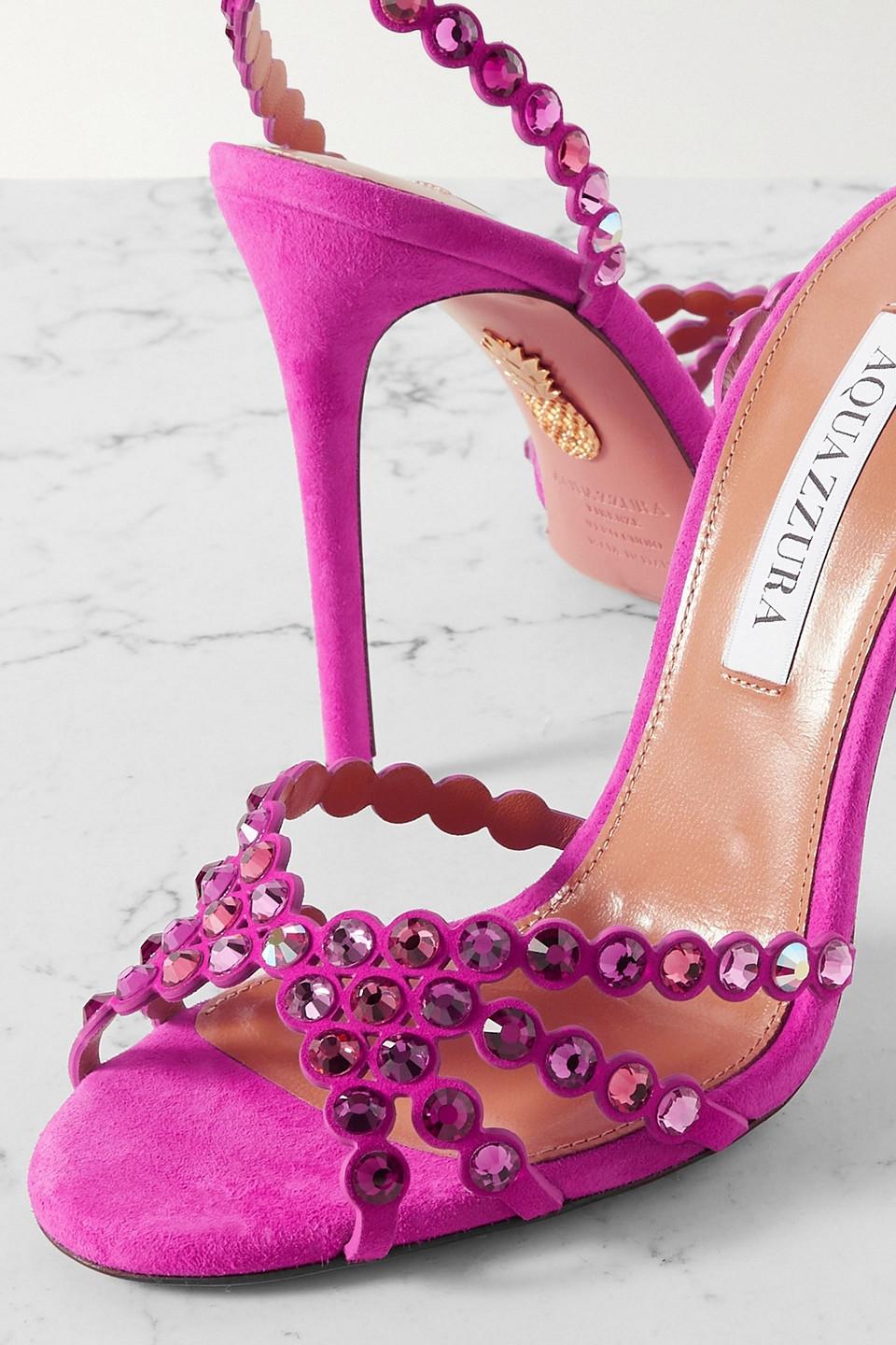 Aquazzura Tequila 105 Crystal-embellished Suede Sandals in Pink