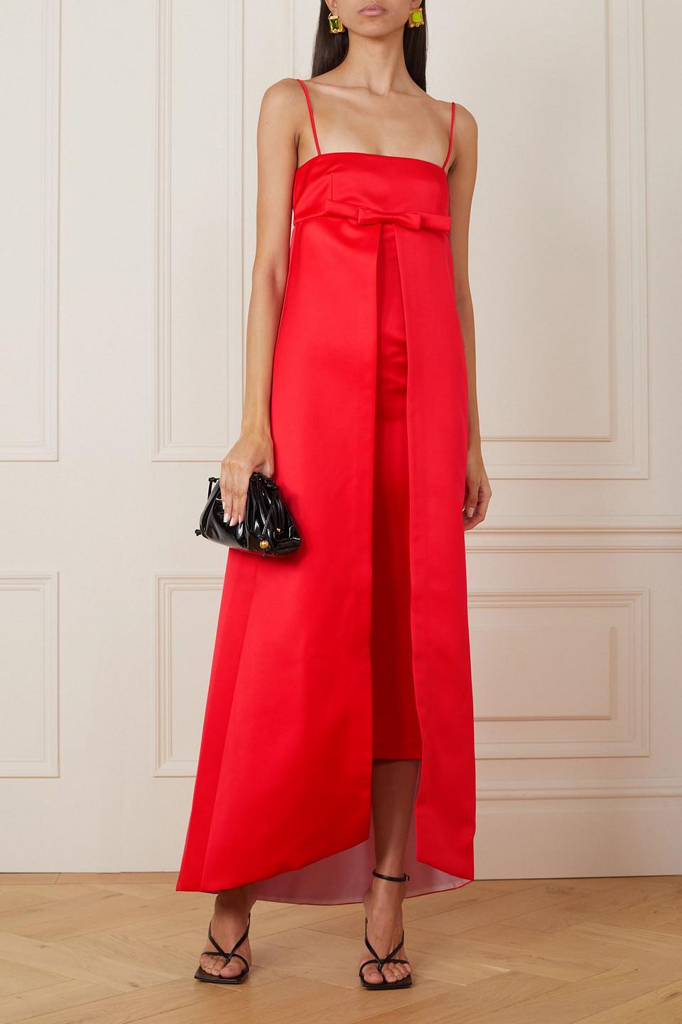 BERNADETTE Philippe Bow-embellished Laye Duchesse-satin Gown in Red | Lyst