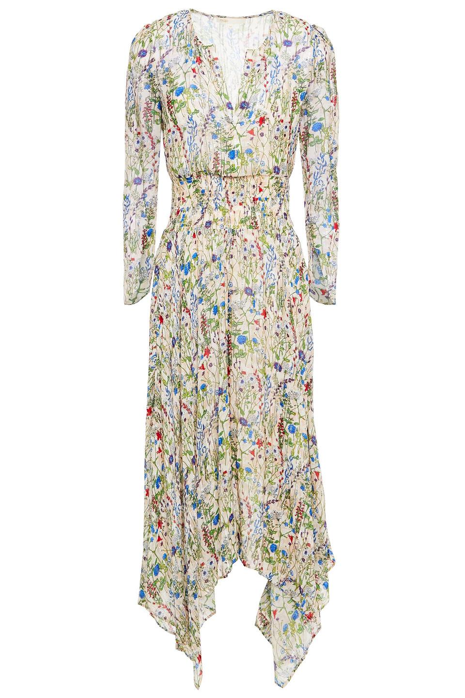 Maje Rangley Asymmetric Metallic Fil Coupé Floral-print Chiffon Midi Dress  in Natural | Lyst