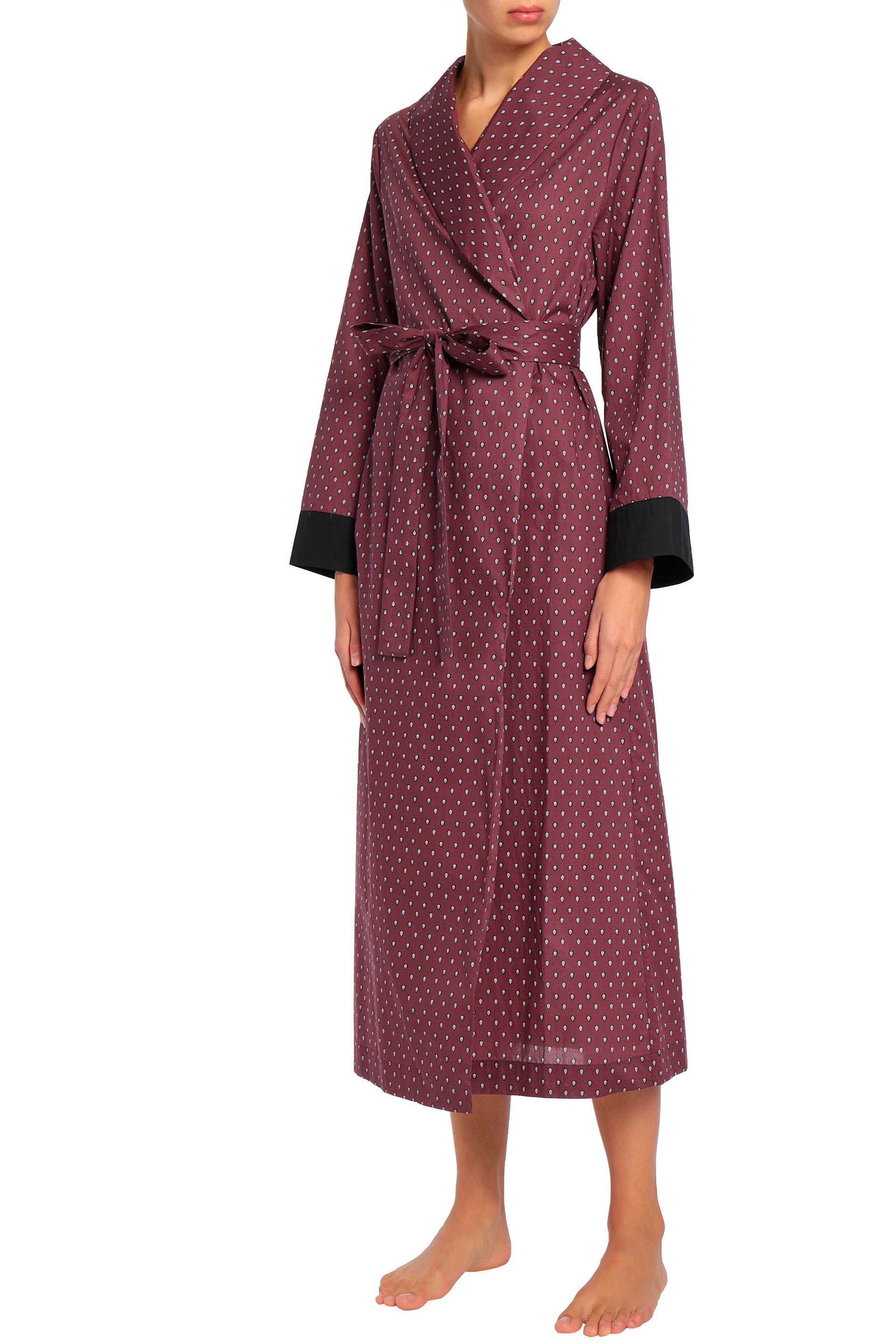 YOLKE Floral-print Cotton Robe Merlot 
