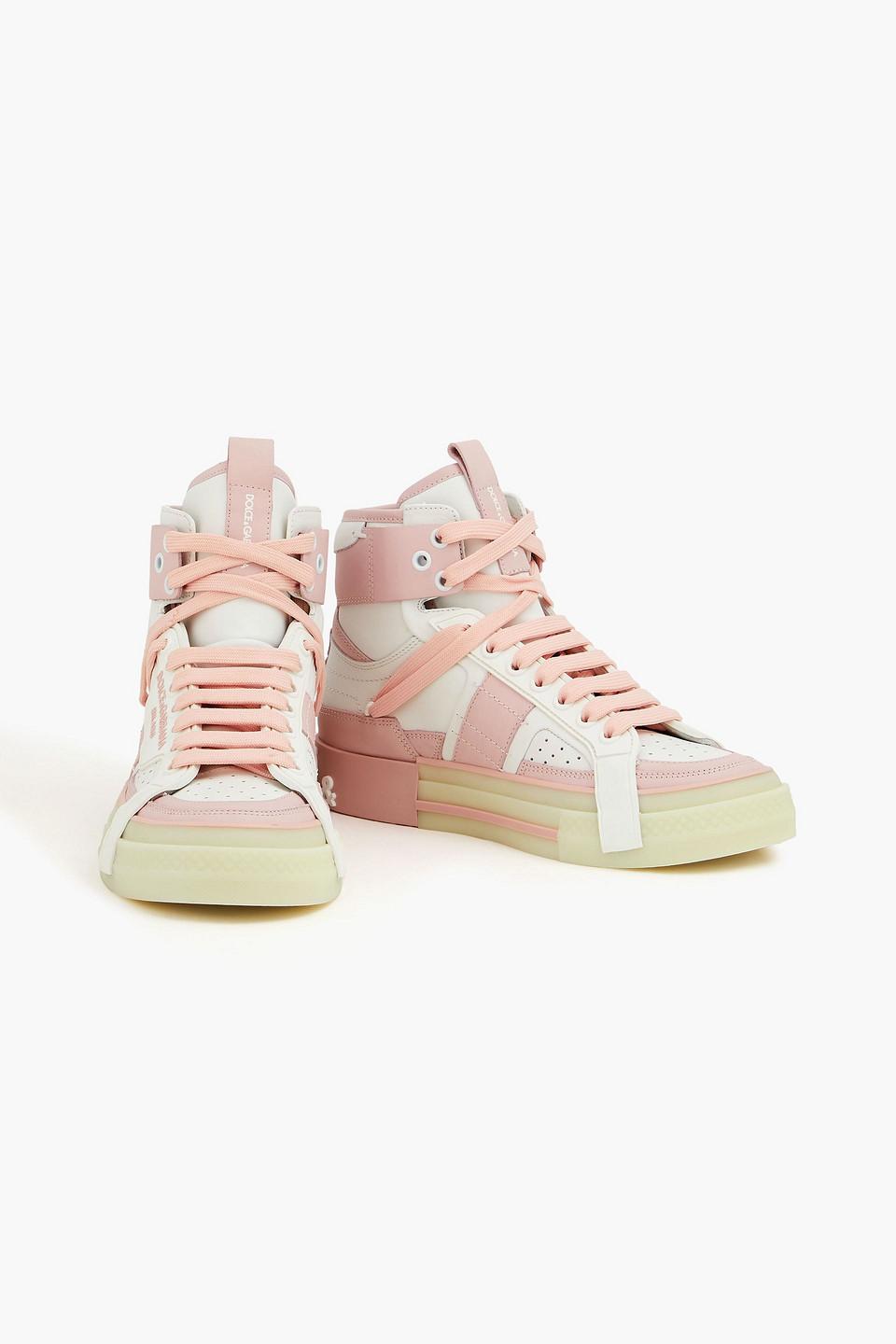 Dolce Gabbana Perforated Leather High top Sneakers in Pink Lyst UK