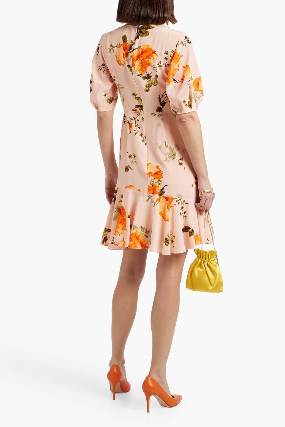 erdem orange dress Embroidered mesh midi dress in orange - Erdem