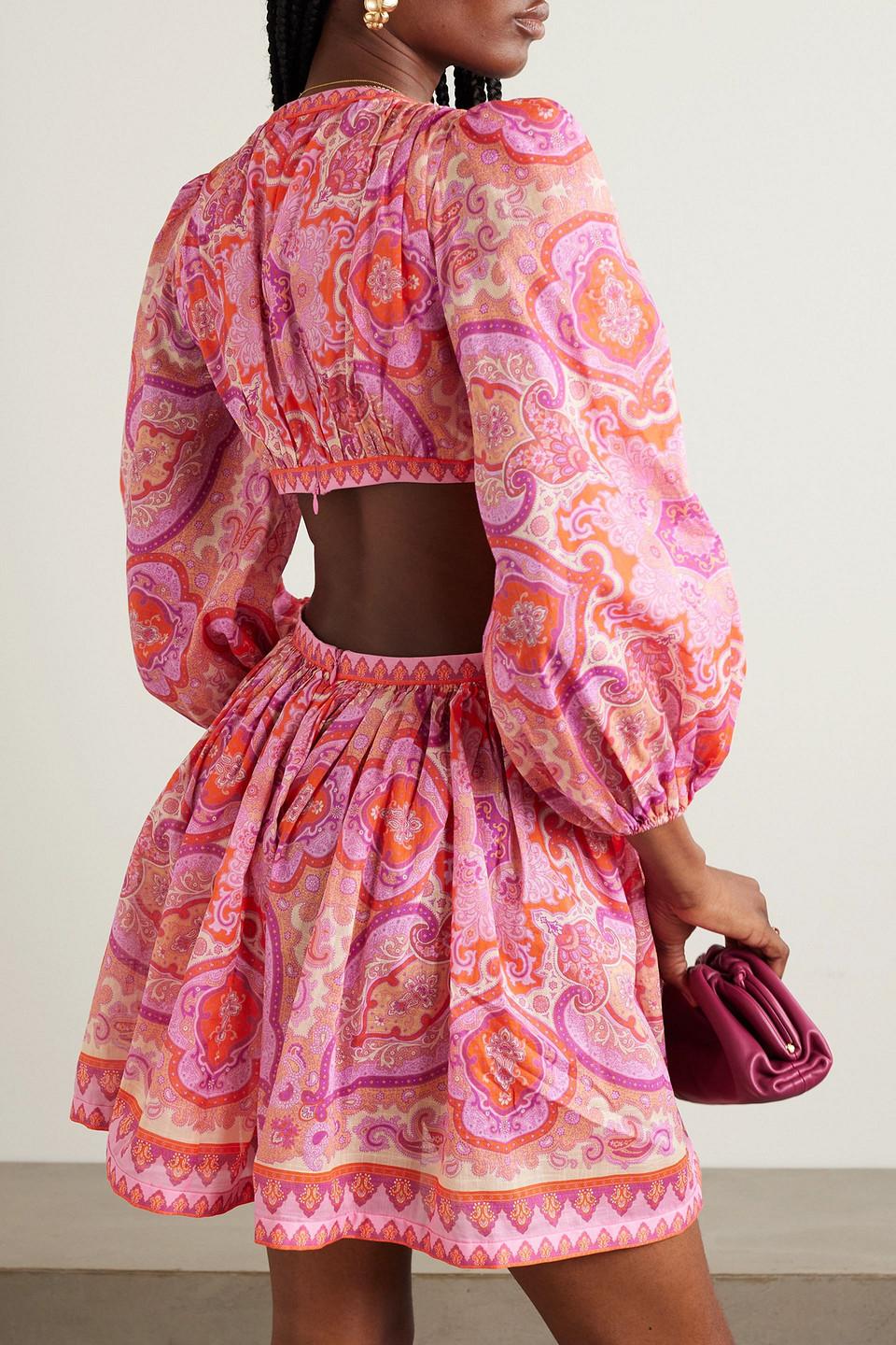 Zimmermann Halcyon Cutout Paisley-print Cotton-voile Mini Dress in Pink |  Lyst