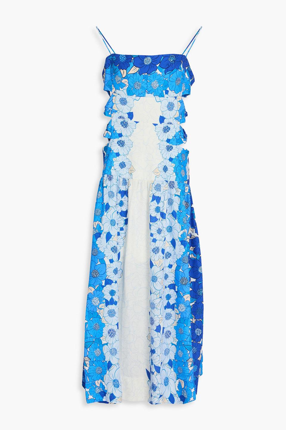 FARM Rio Cutout Knotted Floral-Print Linen-Blend Midi Dress in Blue | Lyst  Canada