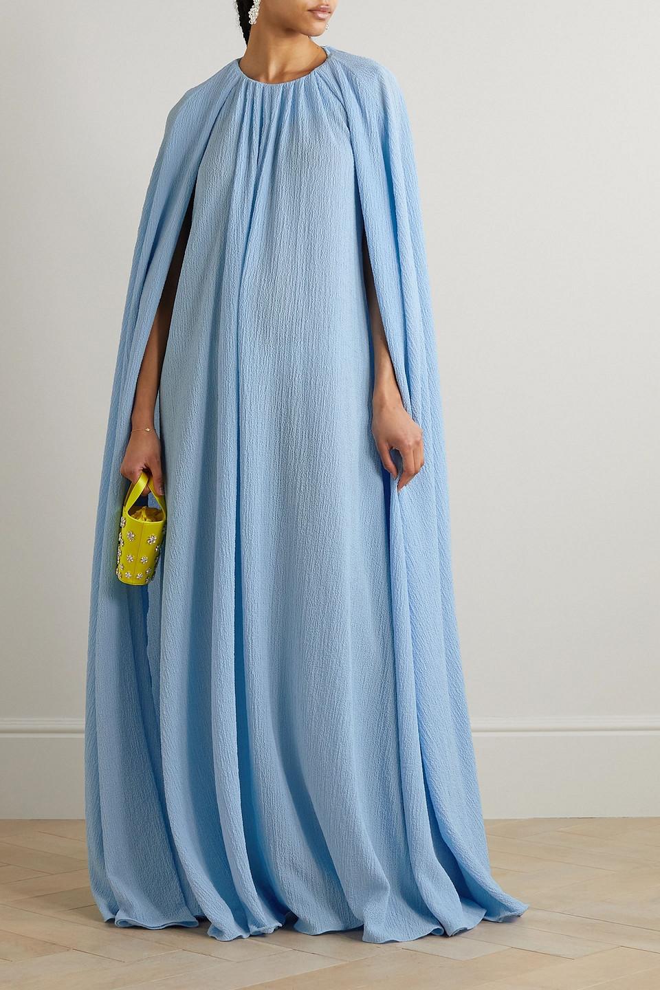 Emilia Wickstead Liv Cape-effect Seersucker Gown in Blue | Lyst