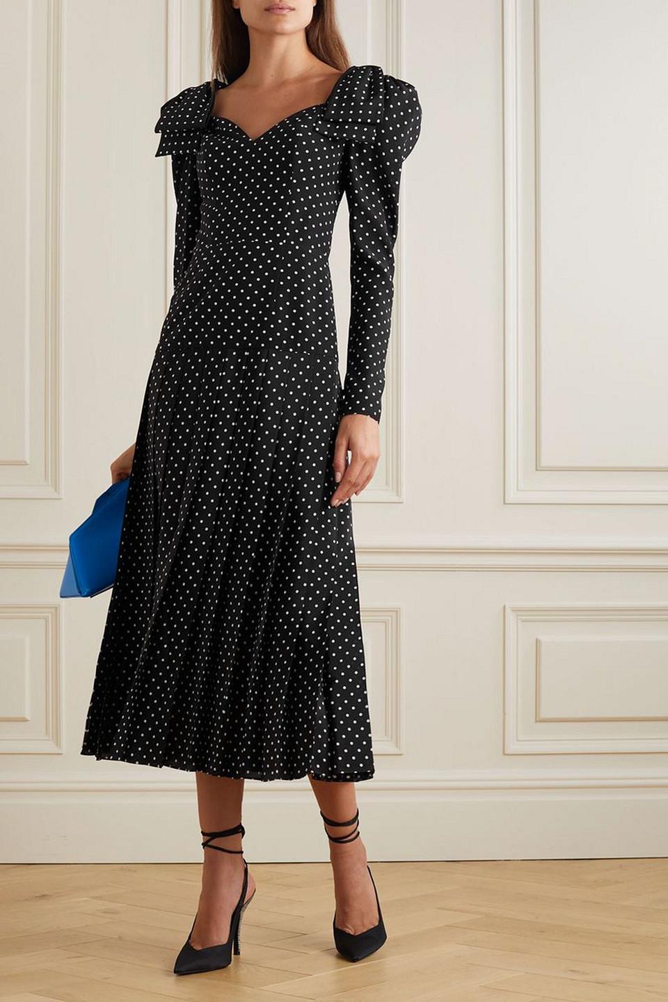 Polka Dot Side Bow Pleated Dress