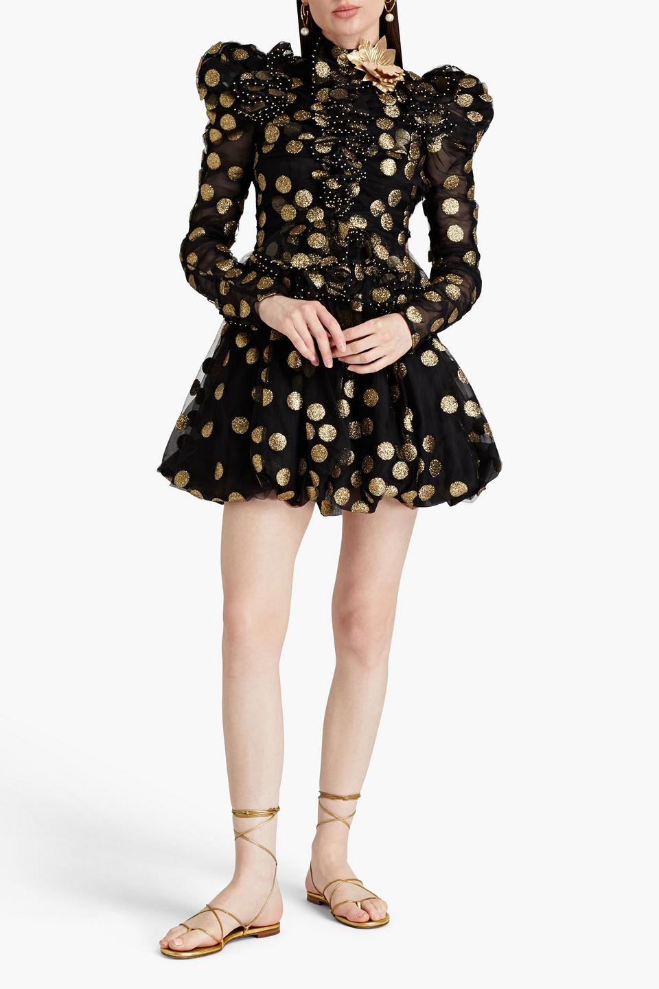 Zimmermann Ruffled Glittered Tulle Mini Dress in Black | Lyst
