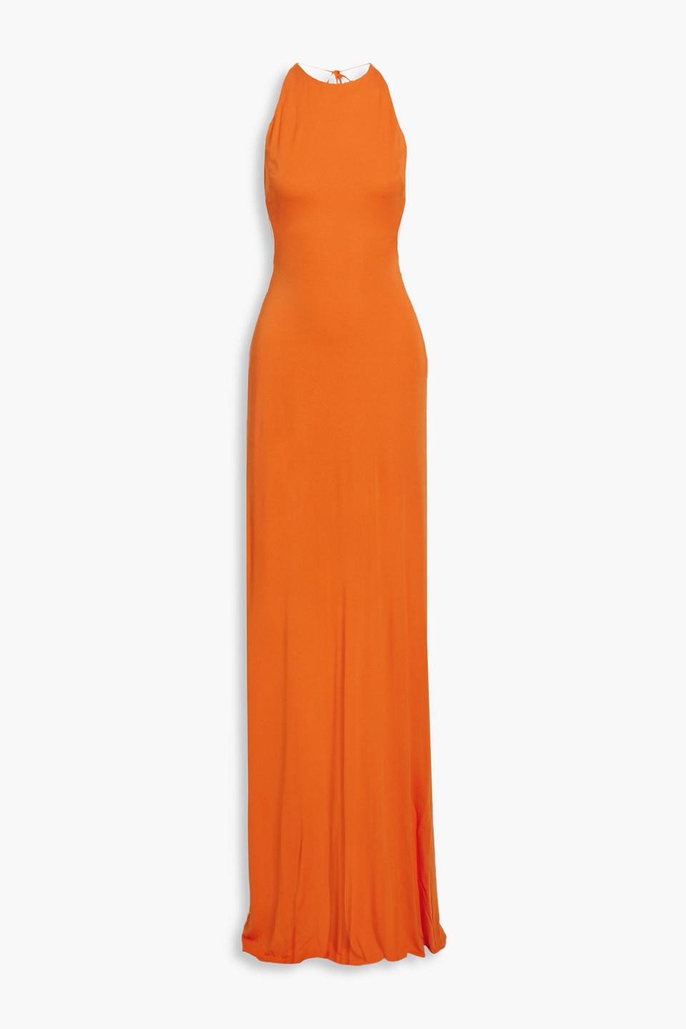 Halston Briar Openback Jersey Halterneck Gown in Orange Lyst