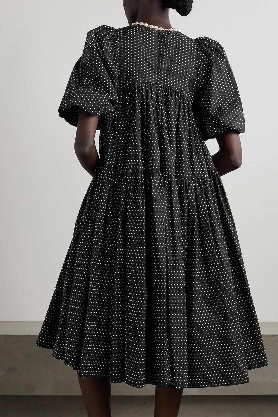 Molly Goddard Allegra Ruched Polka-dot Cotton-poplin Midi