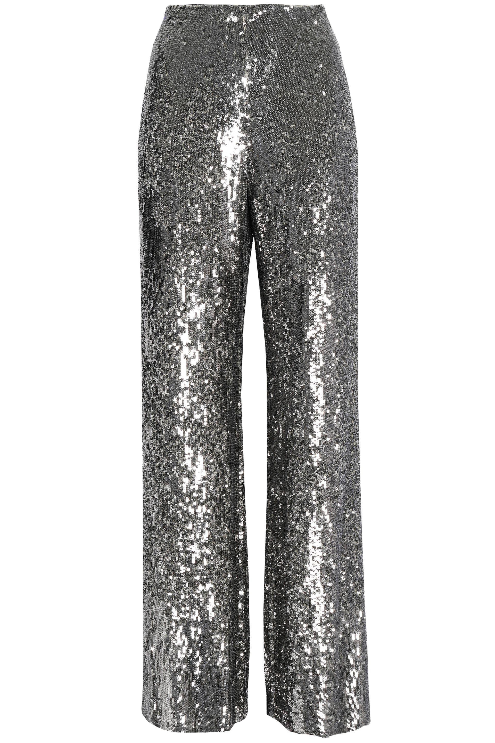 Alexis Sequined Silk Wide-leg Pants Silver in Metallic - Lyst