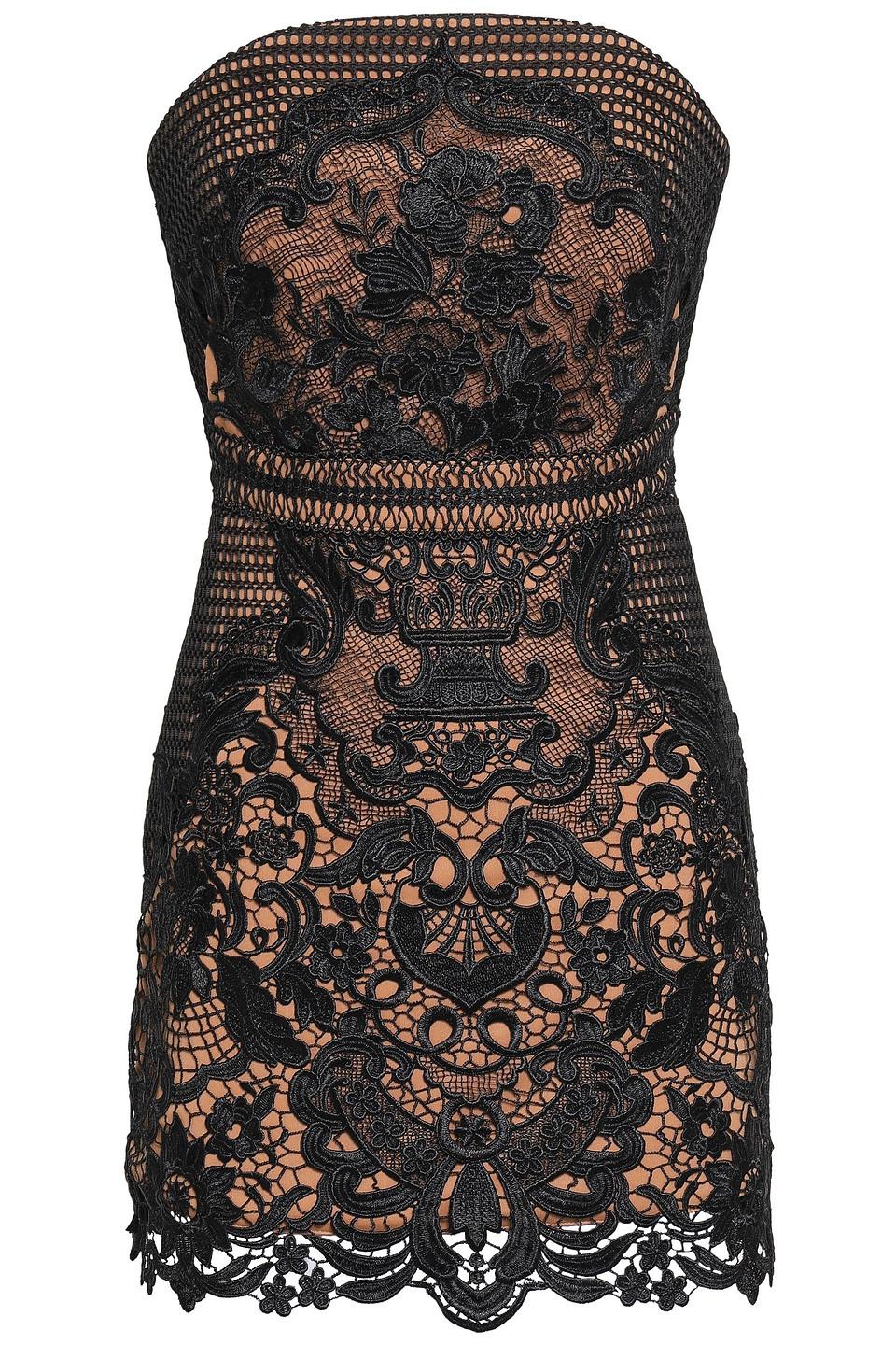 Self-Portrait Strapless Guipure Lace Mini Dress Black | Lyst