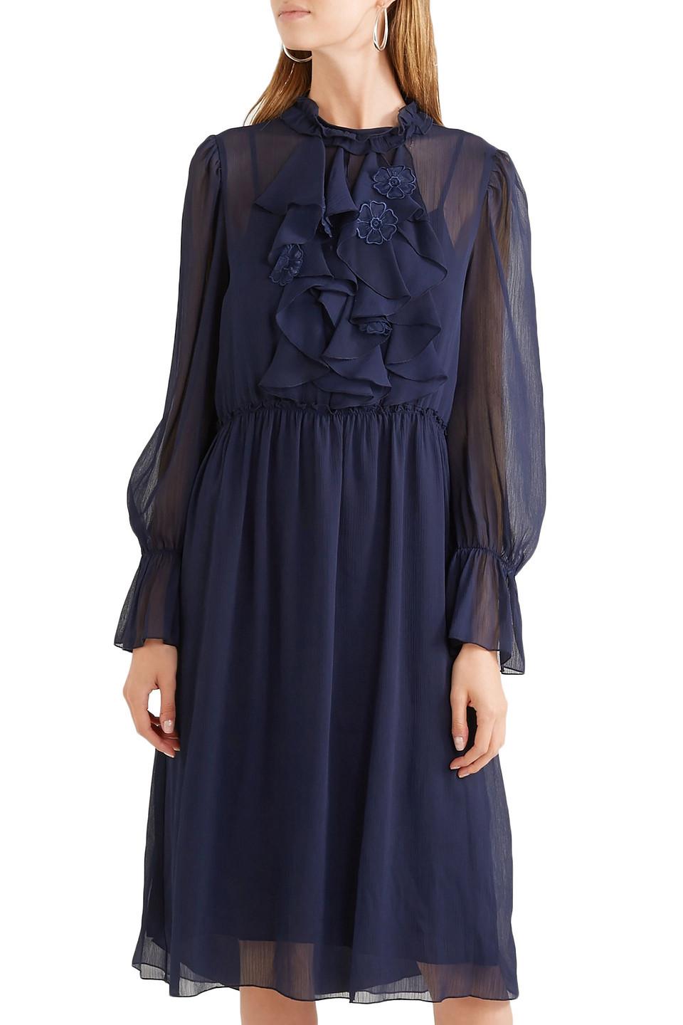 See By Chloé See By Chloé Floral-appliquéd Ruffled Georgette Dress 