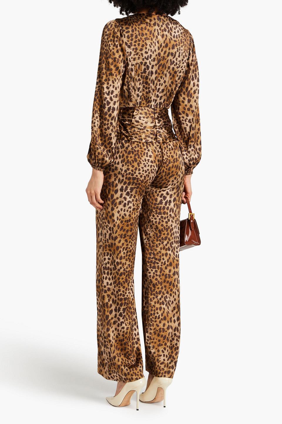 Jonathan Simkhai Pleated Leopard-print Stretch-silk Satin Wide-leg