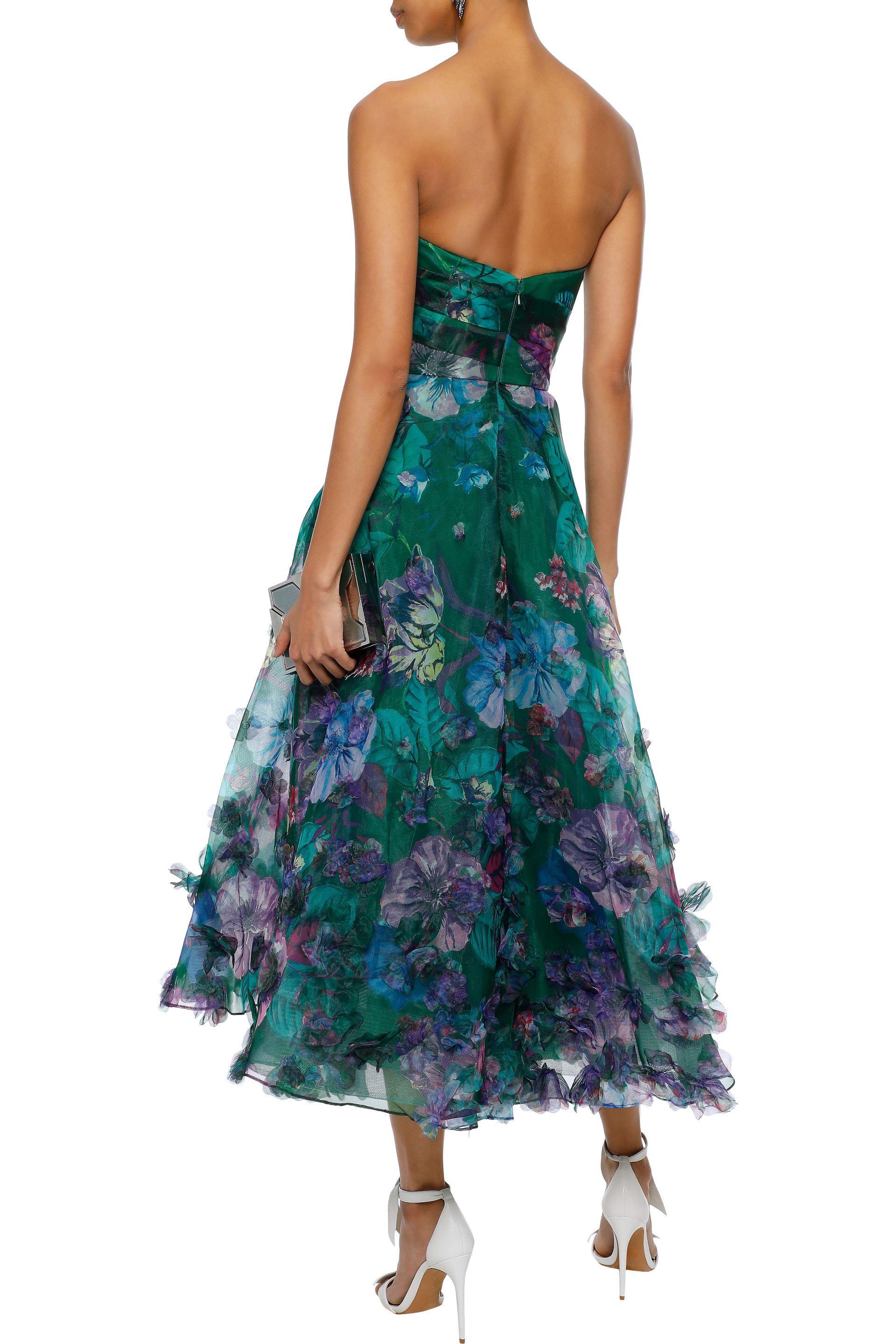 Marchesa notte Synthetic Strapless Appliquéd Floral-print Organza Gown ...
