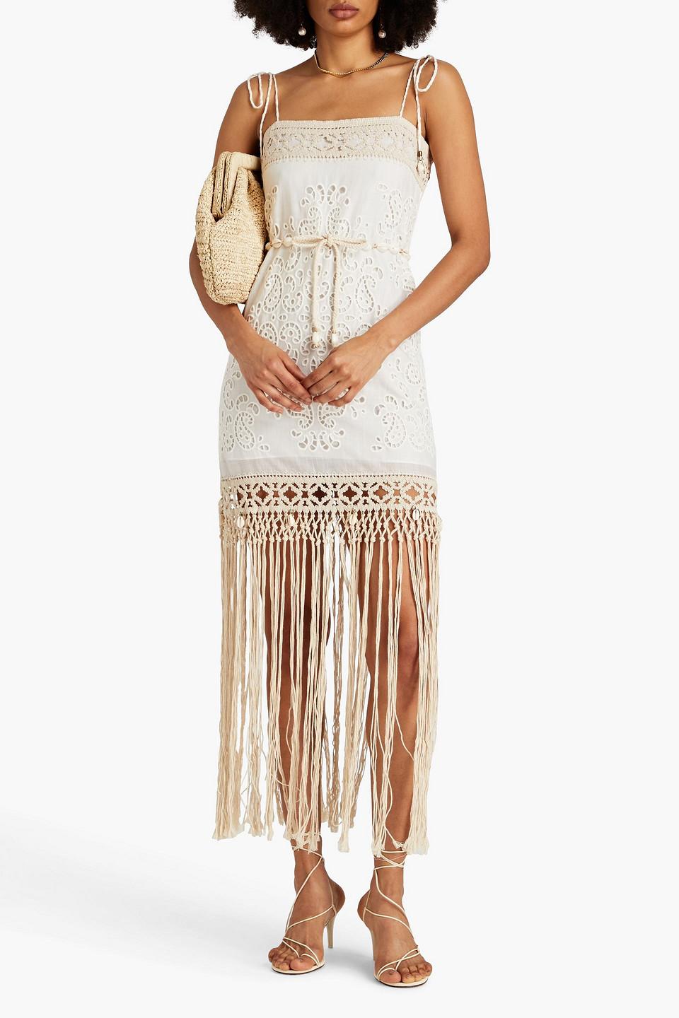 【ZIMMERMANN】fringed broderie anglaise cotton ドレス Zimmermann Fringed Broderie Anglaise Cotton And Macramé Maxi