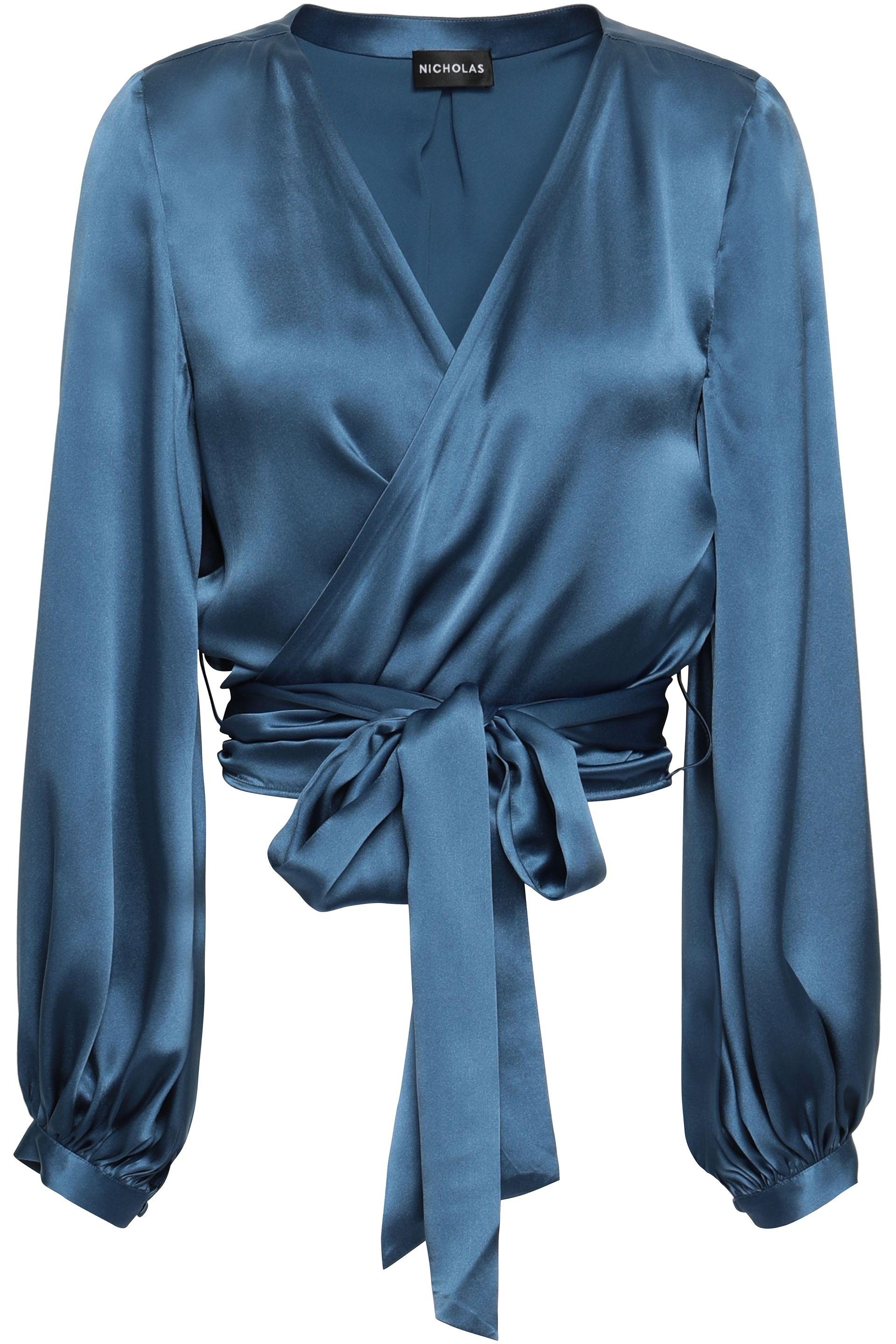 Nicholas Silk-charmeuse Wrap Top Blue | Lyst