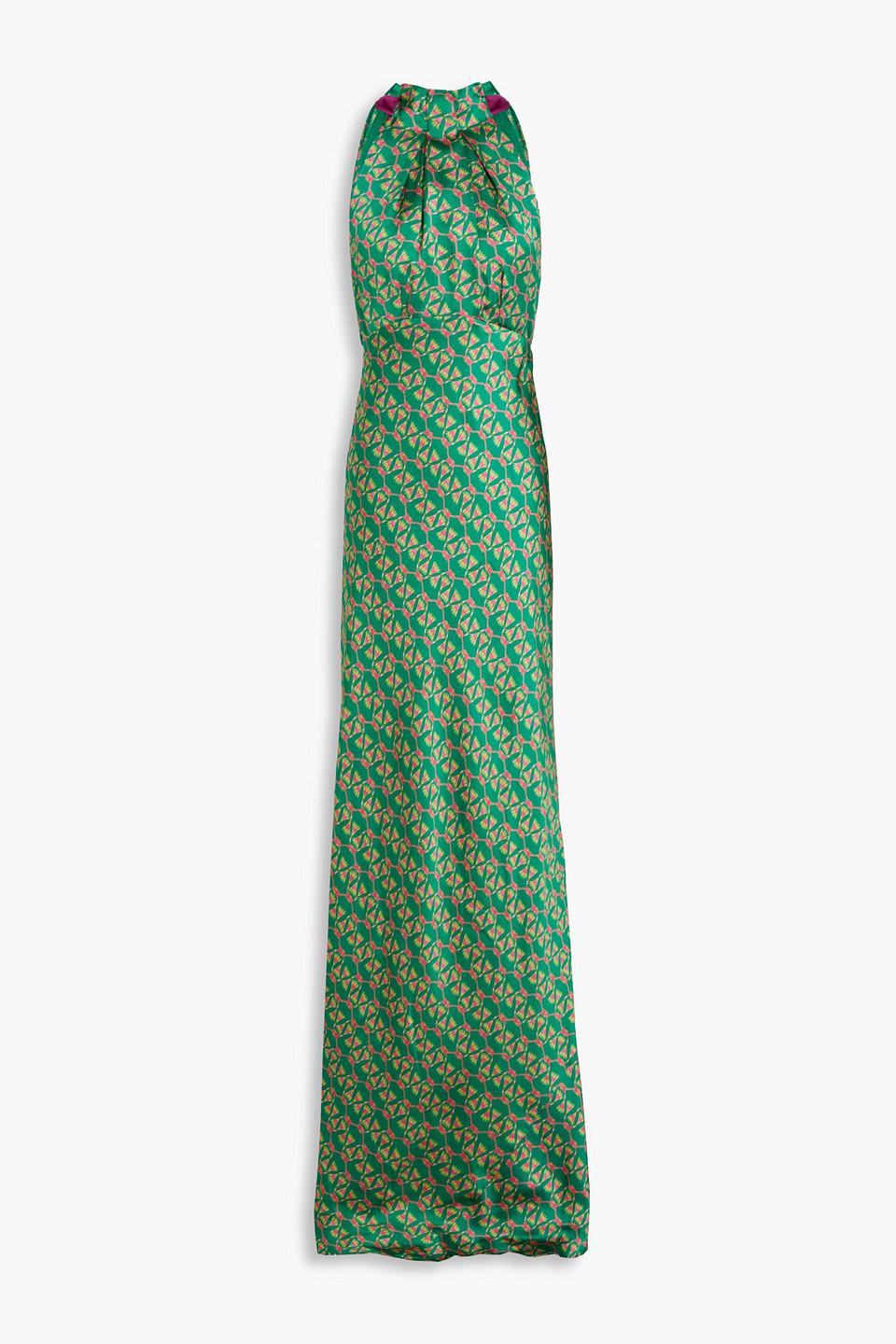 Saloni Michelle Printed Silk-satin Halterneck Maxi Dress in Green | Lyst  Australia