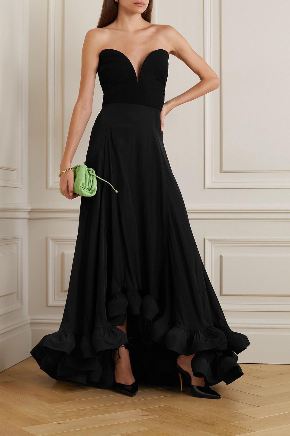 Lanvin Asymmetric Ruffled Charmeuse Maxi Skirt in Black | Lyst
