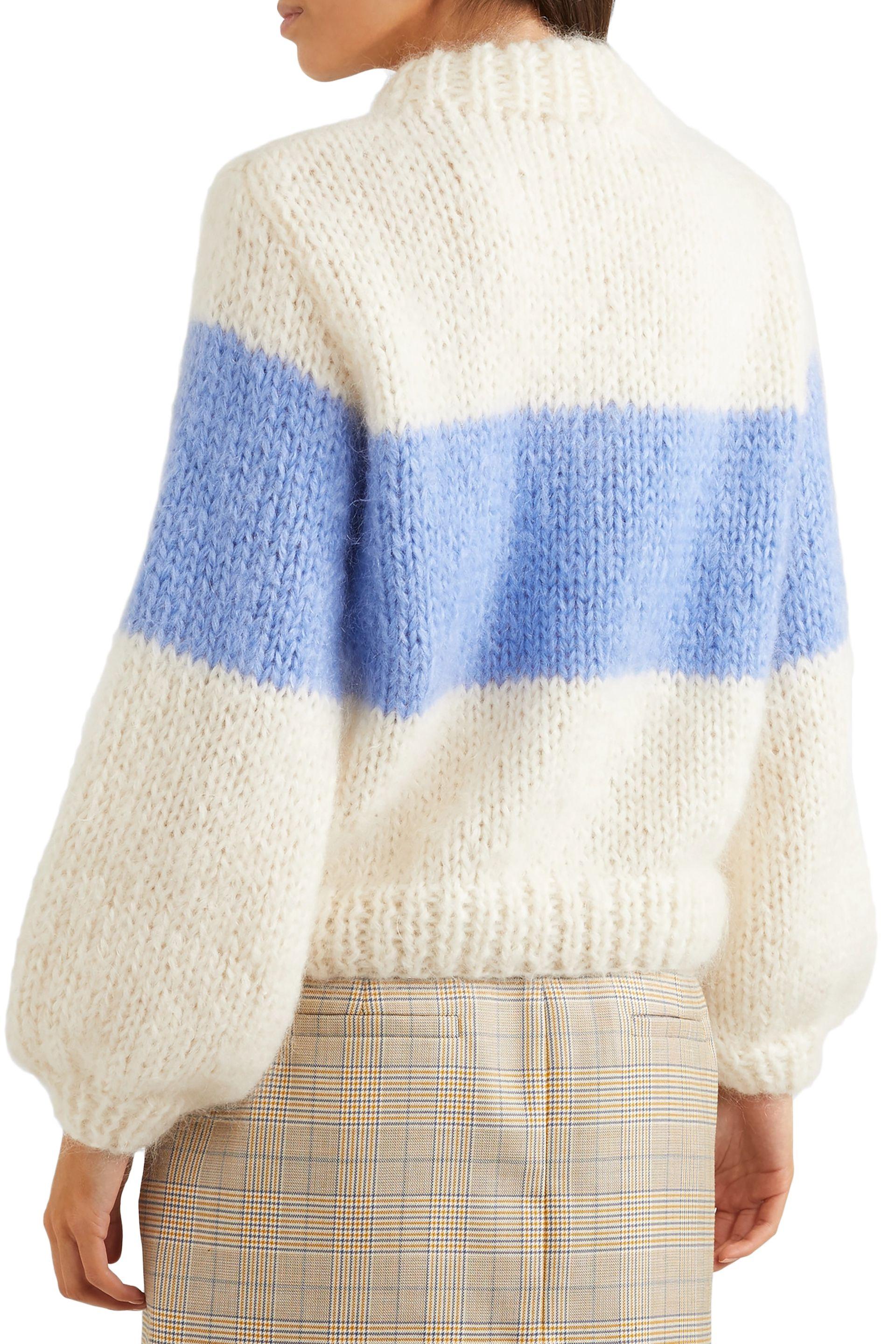 Ganni Striped Mohair And Wool-blend Sweater in Blue | Lyst