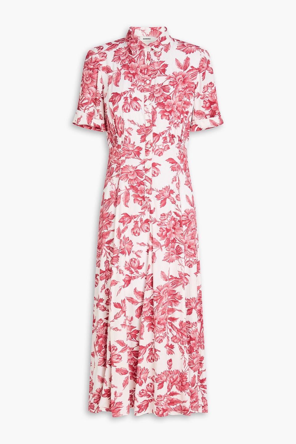 sandro collar shirt dress contrasting floral midi dress for women Sandro Floral Lace-Trim Woven Maxi dress