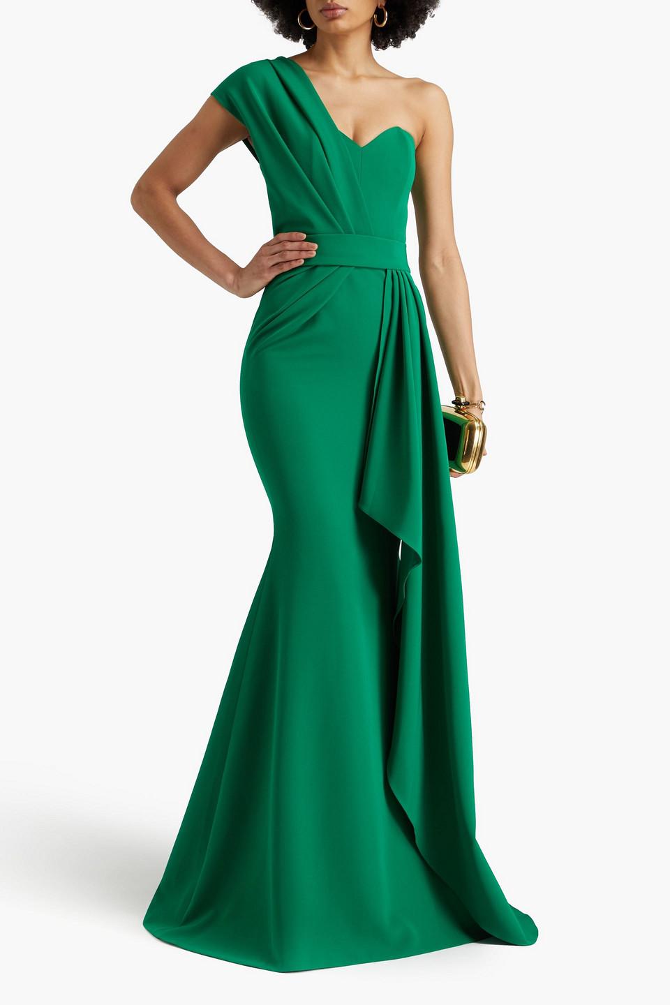 green emerald velvet dress Raven Crepe Long Dress In Persian-Green – Rhea Costa