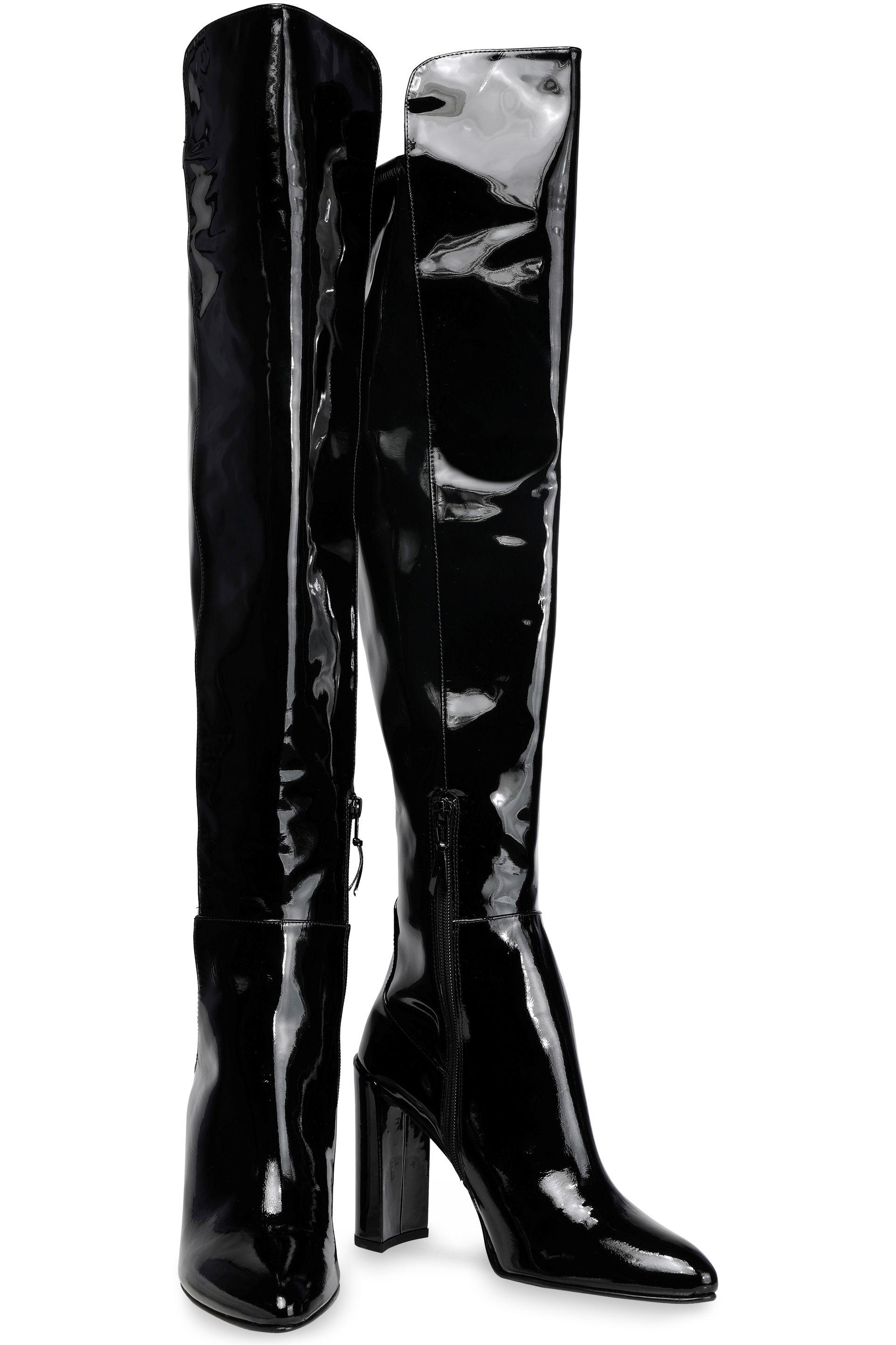 Stuart Weitzman Woman Patent-leather Knee Boots Black - Lyst