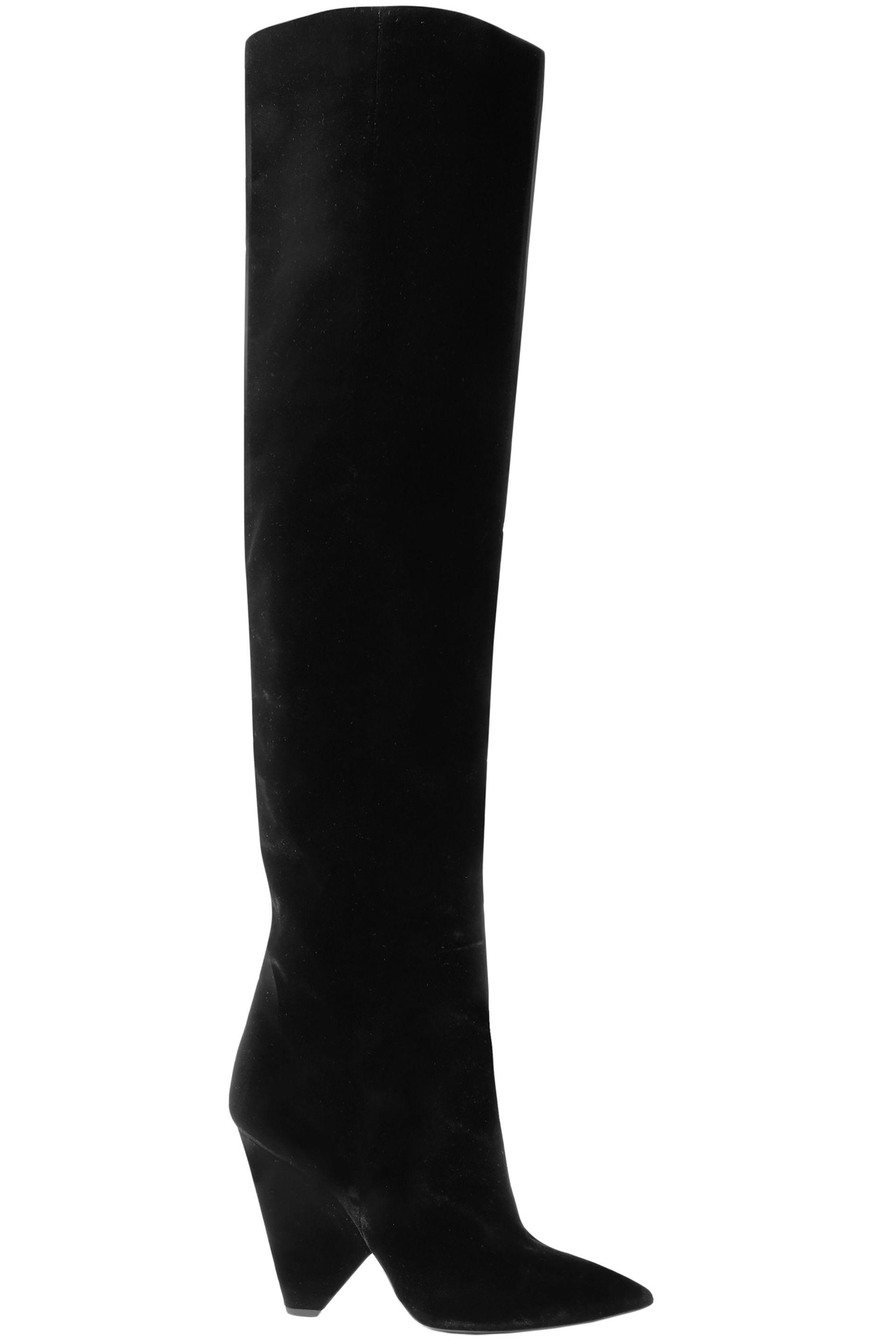 Saint Laurent Niki Black Velvet Over The Knee Boots | Lyst