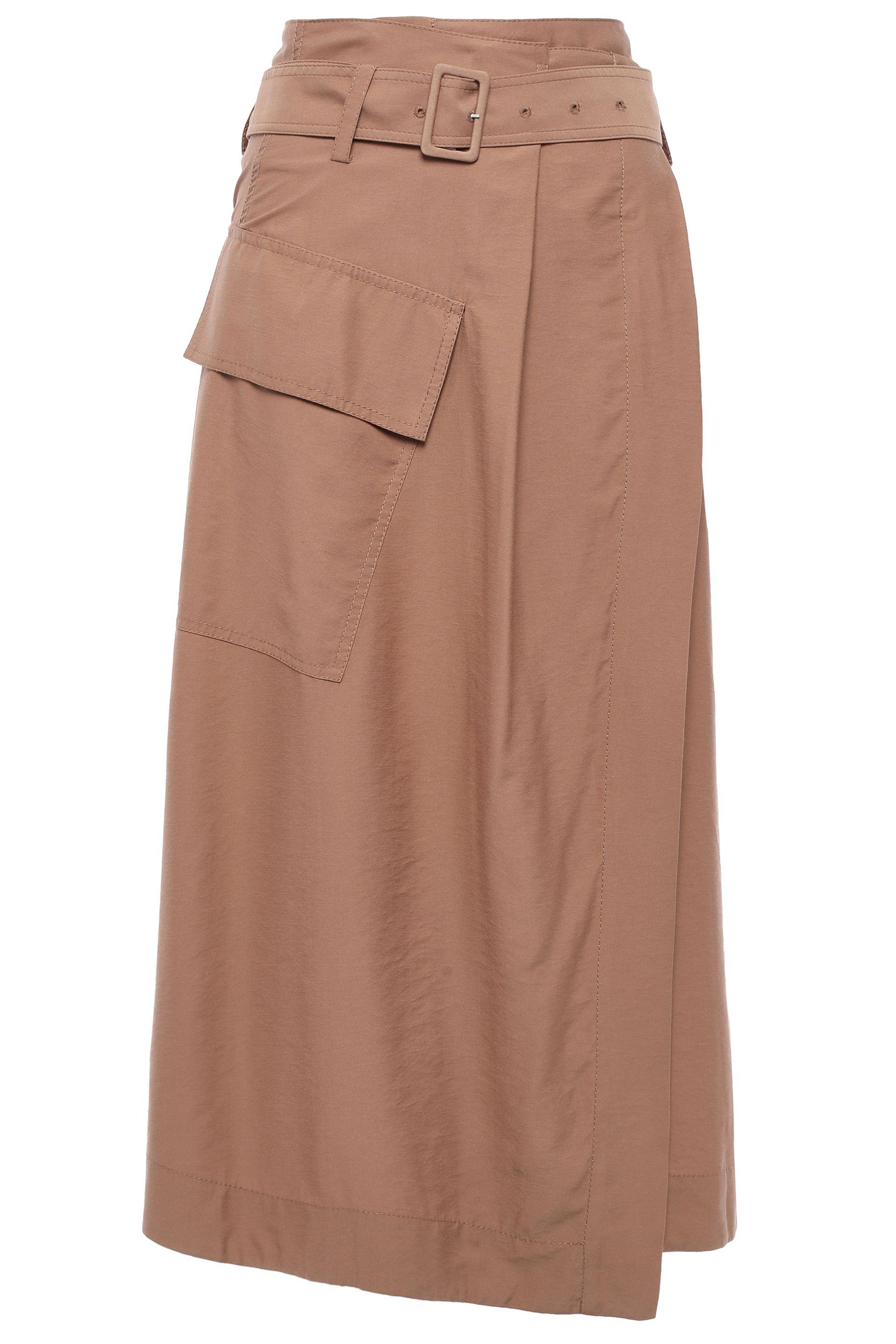 Vince Synthetic Belted Twill Midi Wrap Skirt Camel in Natural - Lyst