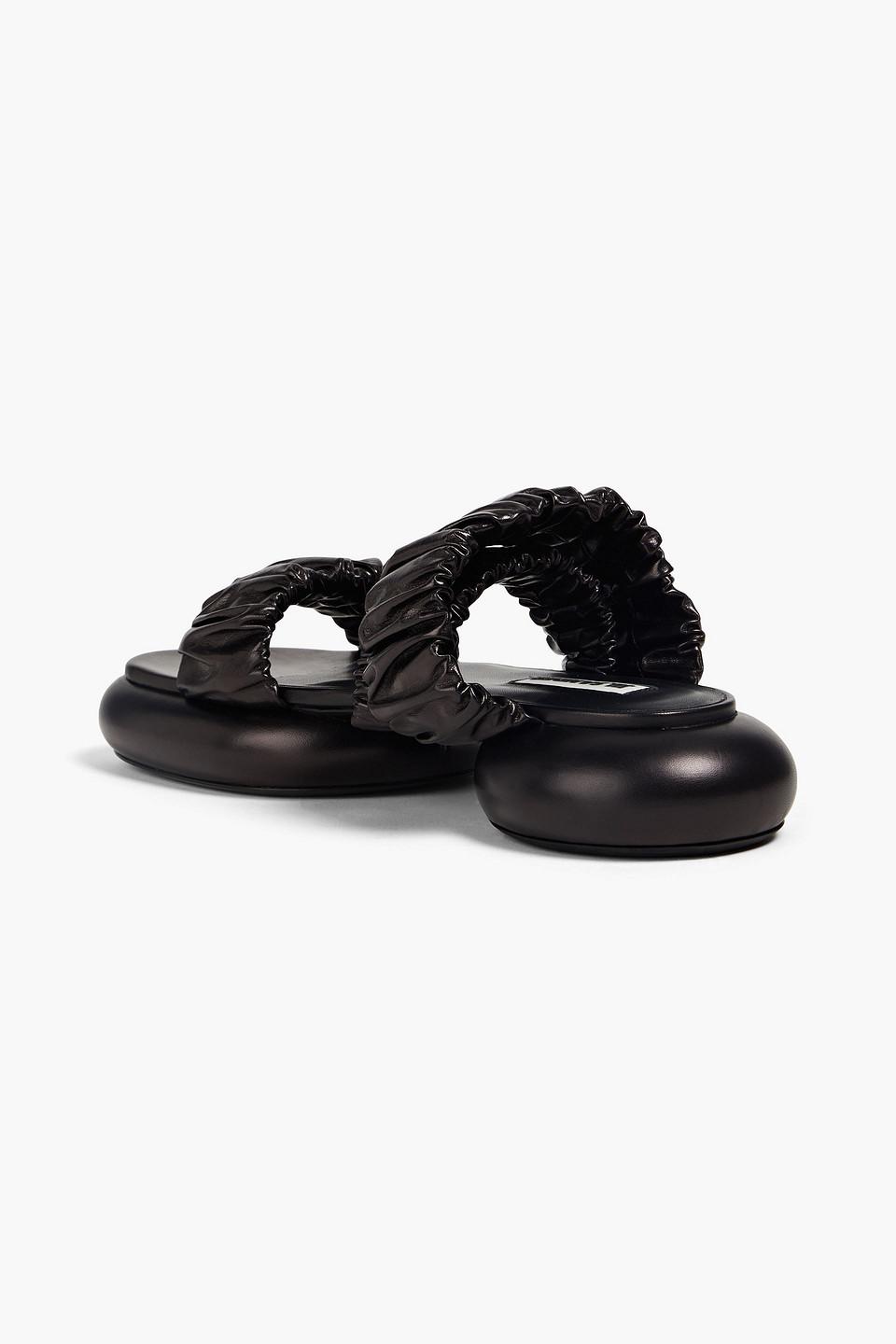 Jil Sander Leather Platform Slides in Black | Lyst