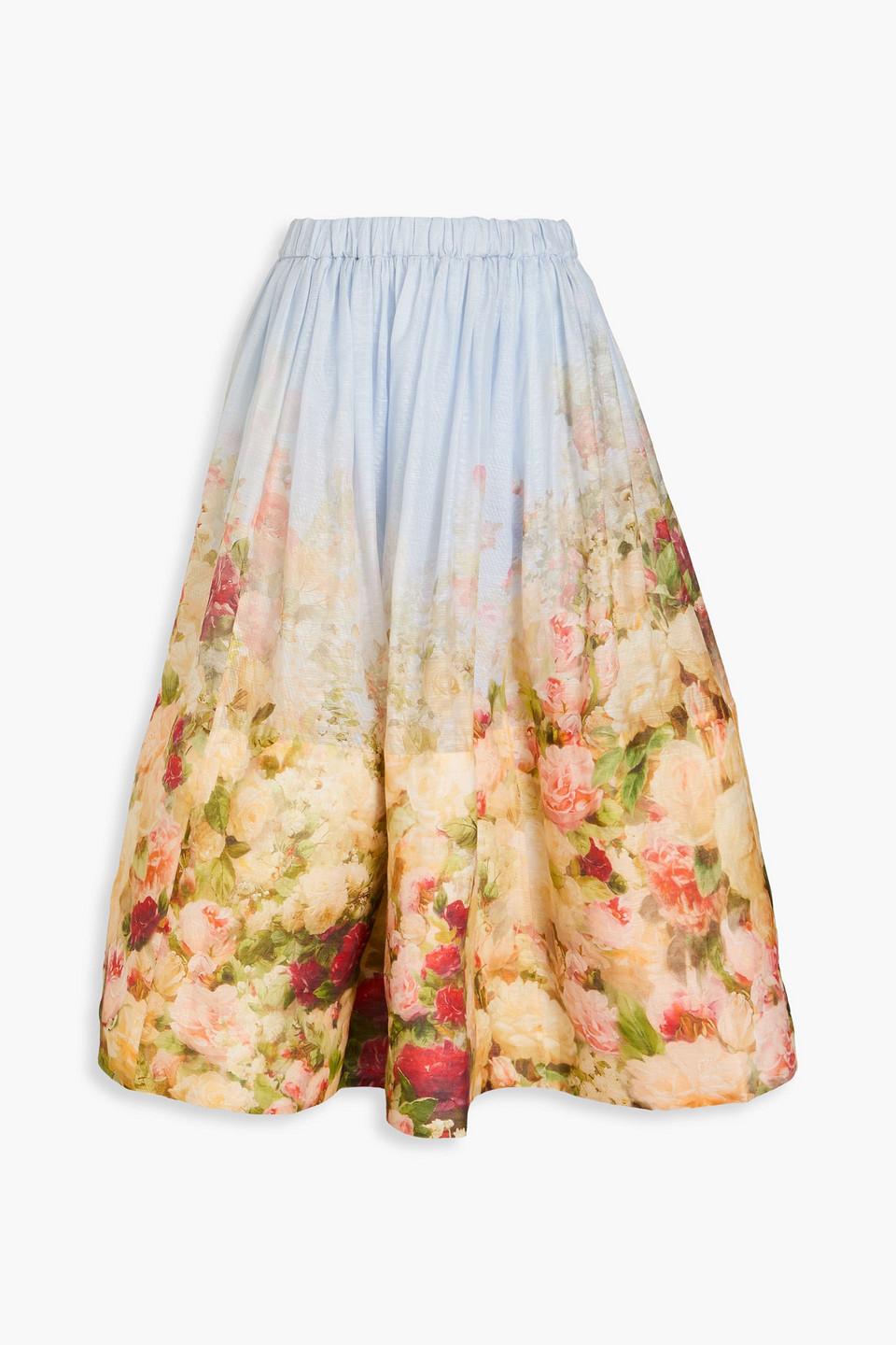 【Zimmermann】Dawning linen and silk miniskirt ZIMMERMANN Shirred floral-print linen and silk-blend mini